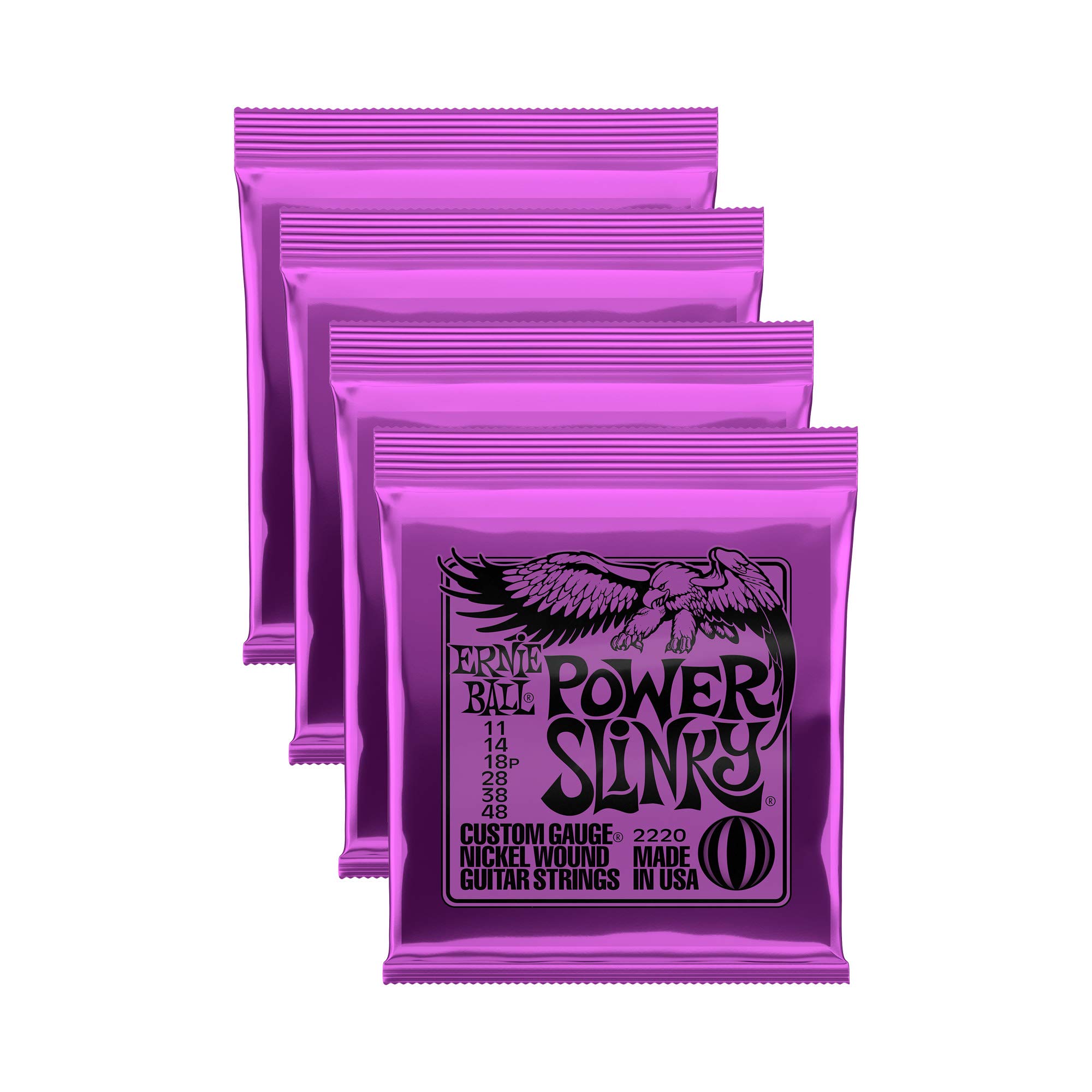 4-Pack Ernie Ball Power Slinky Nickel Wound Electric Guitar Strings (P02220) - Perfect for Rock, Metal & Heavy Gauge Players - Stage & Studio Performance