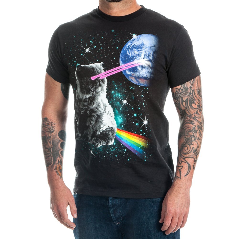 Laser Eyes Cat Men's Black Graphic T-Shirt - Cool & Funny Casual Tee for Cat Lovers, Streetwear & Gifts