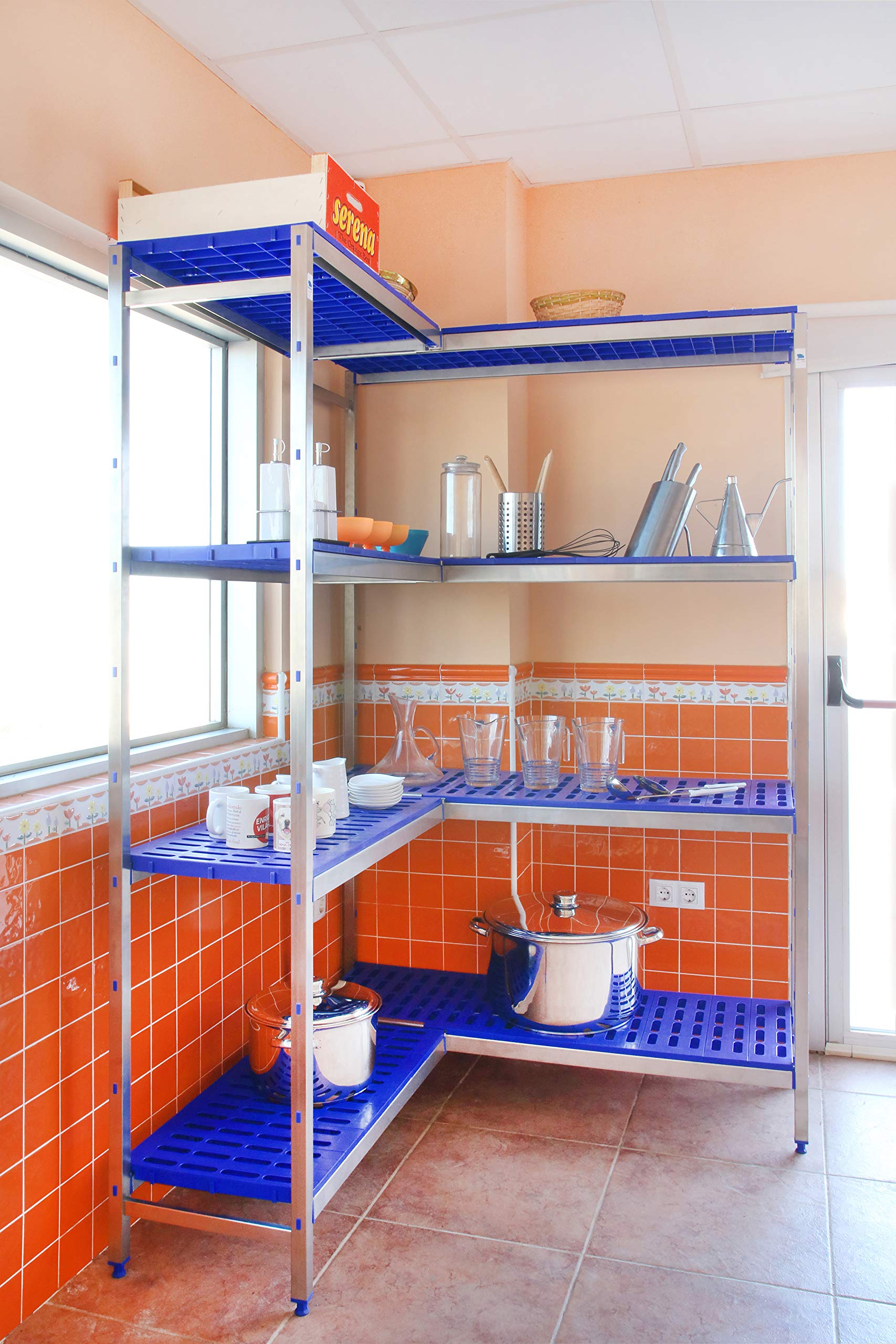 Stainless Steel Corner Shelf - Simoninox, 1600x1260x400mm, 180kg Capacity, 4 Shelves for Kitchen & Industrial Use