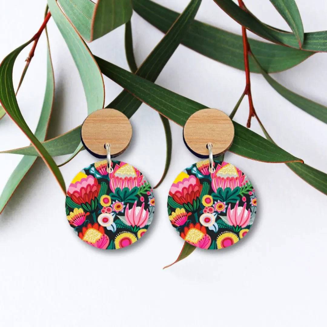 Bush Flowers Australian Wooden Earrings - Handmade Boho Dangle Earrings for Women - Perfect for Festivals, Weddings & Everyday Wear