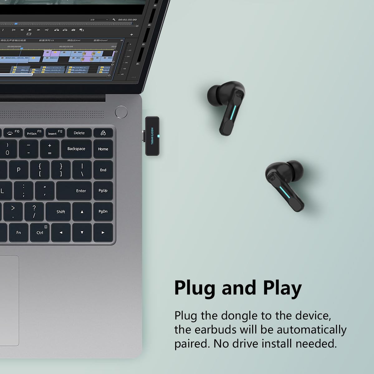 SW4 Wireless Bluetooth Earbuds for PC, Laptop & Mobile - 30ms Low Latency Gaming Headset with 4 Mics - USB Dongle & Bluetooth 5.0 - Comfortable Hidden Office Earbuds for Work, Video Calls & Online Meetings