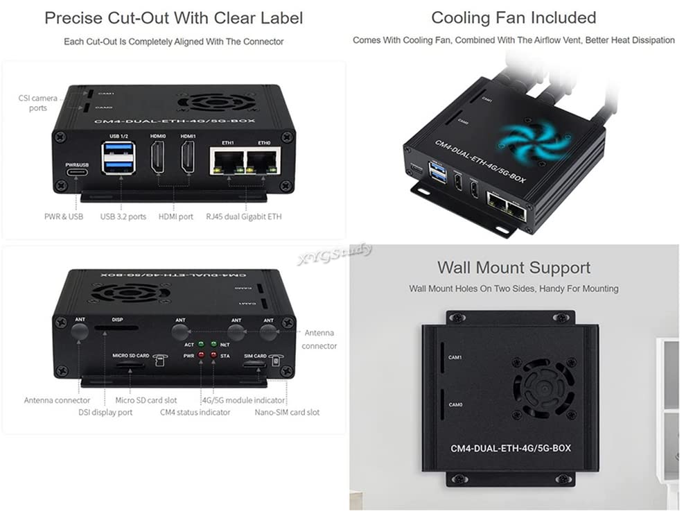 5G/4G Mini PC with Dual Gigabit Ethernet Ports, Metal Case & Cooling Fan - Compatible with Raspberry Pi Compute Module 4 (CM4 Not Included) | Ideal for IoT, Edge Computing & Network Appliances