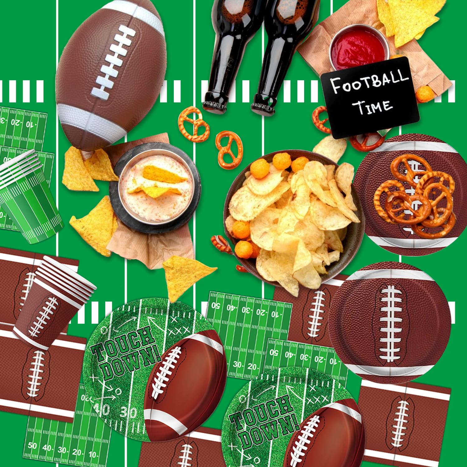 Football Party Supplies Kit - 24-Piece Decorations Set with Plates, Napkins, Cups & Tablecloth for Football Birthday, Tailgate & Game Day Parties - Perfect for Sports Themed Events & Home Decor