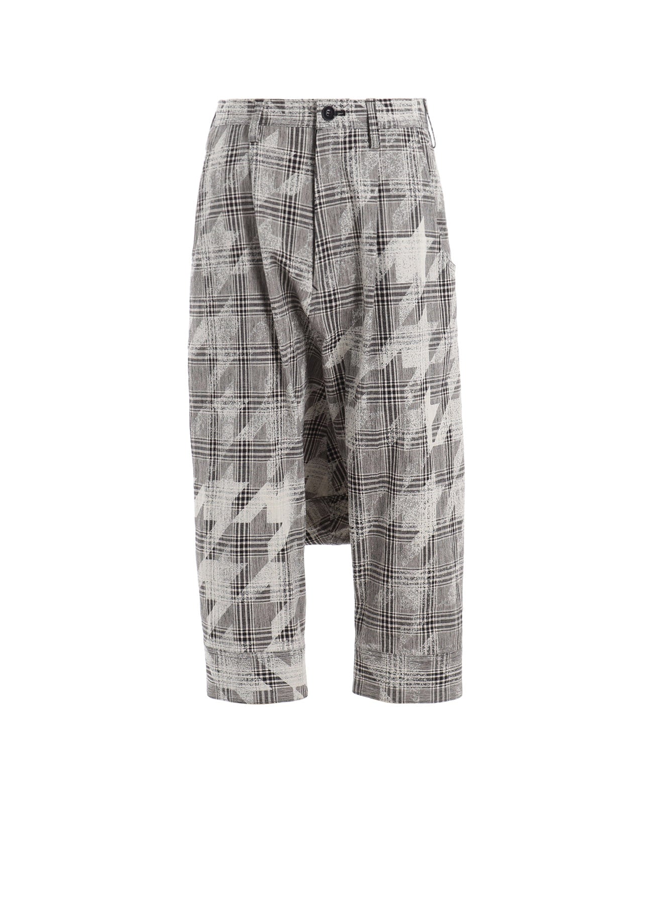 Stylish Cotton Linen Plaid Houndstooth Sarouel Pants with Cuffed Hem - Perfect for Casual Wear, Street Fashion & Boho Outfits