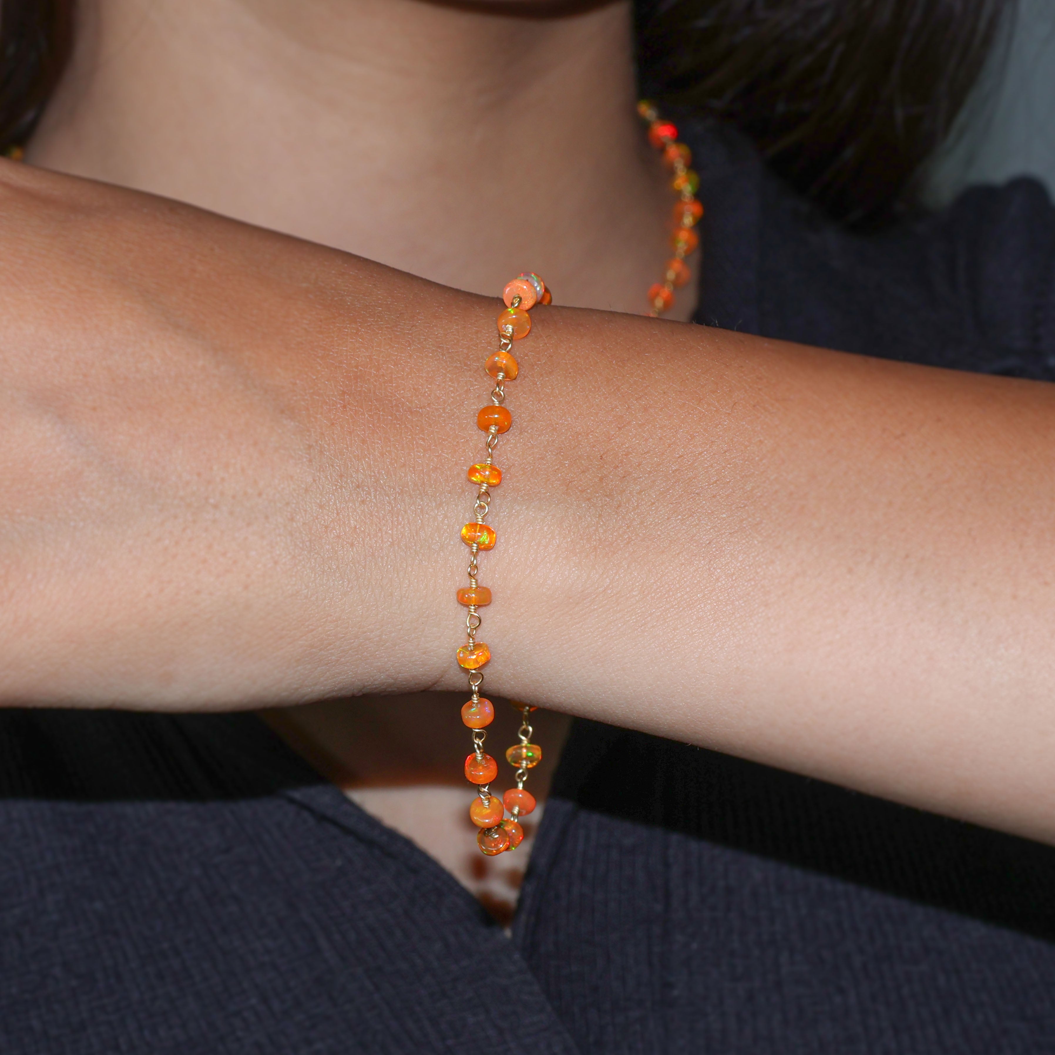 Organic Orange Opal Beaded Chain Bracelet for Women - Natural Gemstone Boho Handmade Jewelry Gift for Birthday, Wedding & Everyday Wear