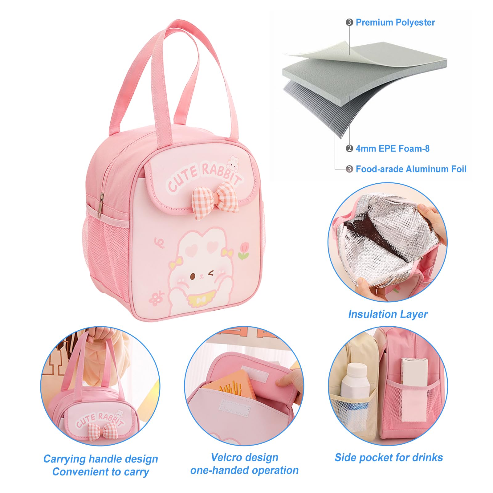5PCS Kids Backpack Set - Cute School Backpack for Girls & Teens, Kawaii Laptop Bag with Multiple Pockets, Large Capacity 16.5 Inch Double Shoulder Backpack for Elementary School (Blue) - Perfect for School, Travel, and Daily Use