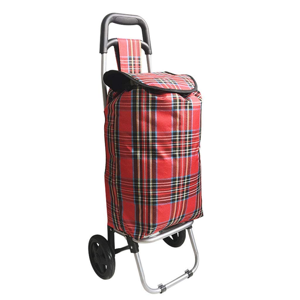 Foldable Shopping Cart with Wheels - Portable Grocery Trolley for Supermarket & Home Use (28-97cm Adjustable Height, Red) - Perfect for Grocery Shopping, Laundry & Outdoor Activities
