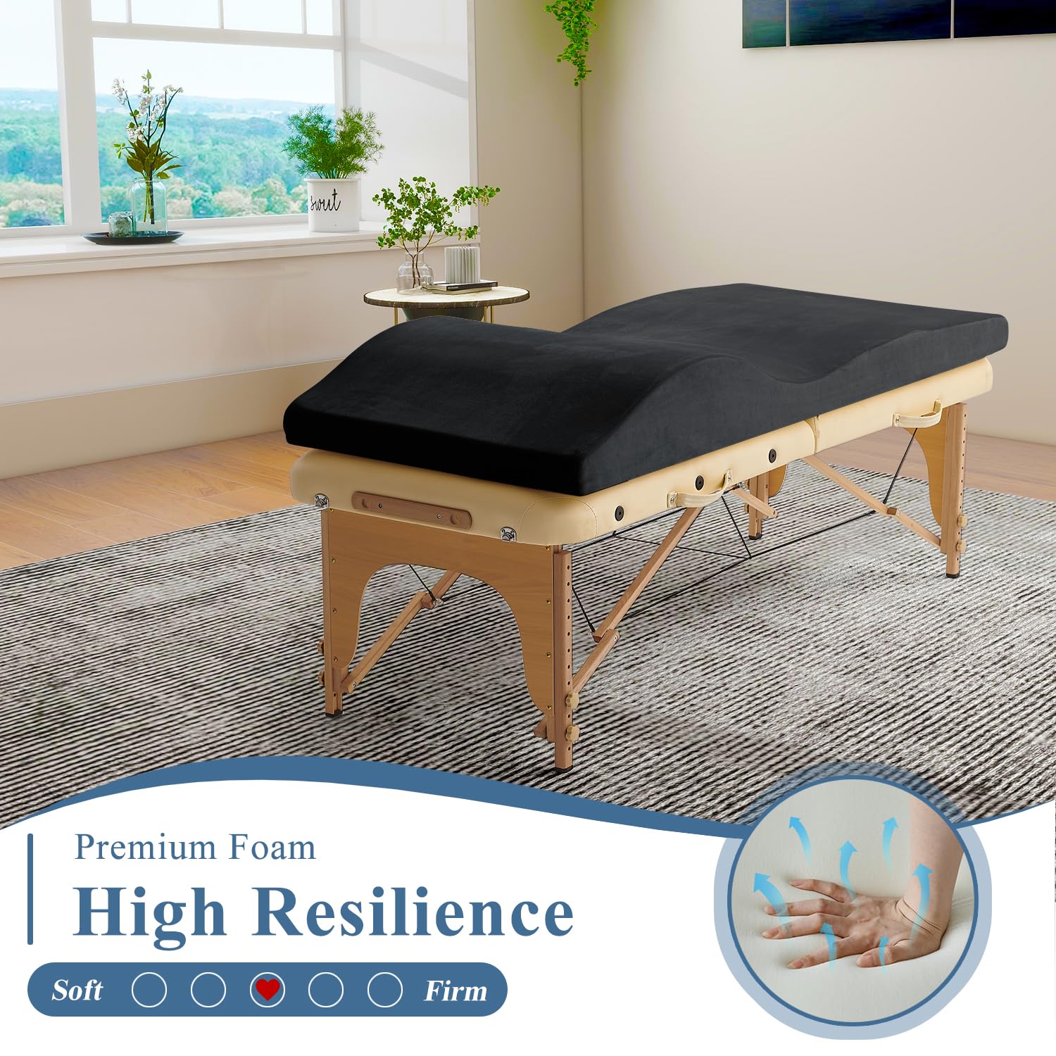 Premium Curvy Massage Bed Topper - 70x28 Inch High Density Foam Lash Table Topper with Soft Plush Cover & Ergonomic Design | Non-Slip Esthetician Mattress Pad for Beauty Salon & Spa | Perfect for Facial, Massage & Body Treatments (Black)