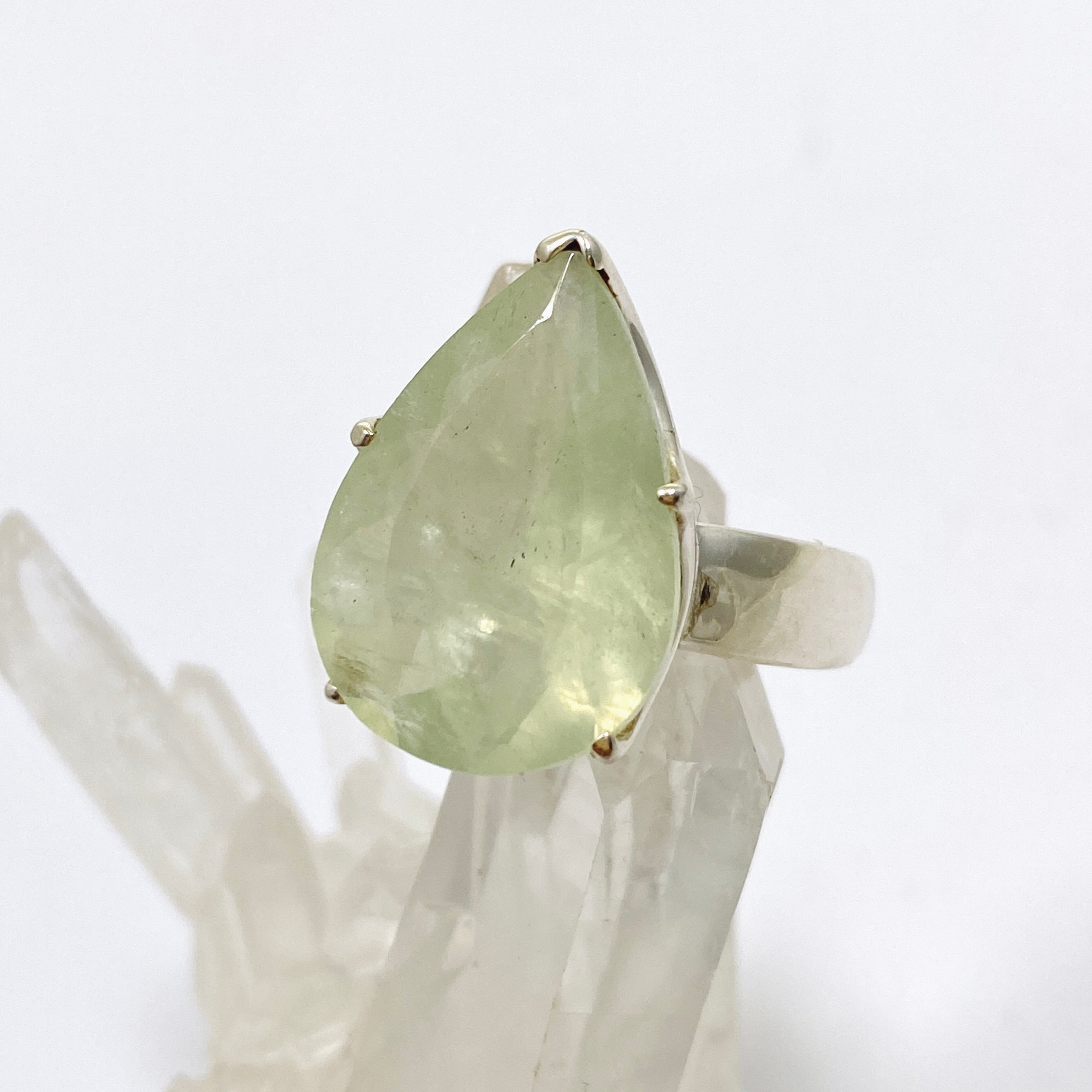 Prehnite Teardrop Faceted Ring - Size 10 - PRGJ866 - Elegant Gemstone Jewelry for Women, Perfect for Weddings, Parties & Special Occasions