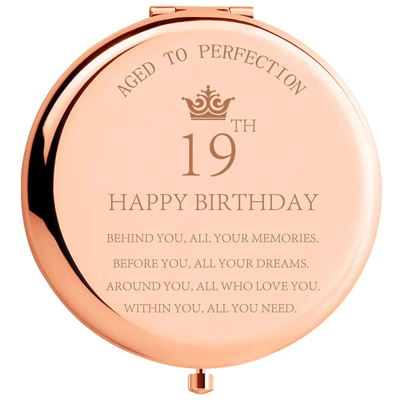 19th Birthday Gifts for Women & Girls - Personalized Stainless Steel Compact Mirror with Inspirational Quote - Perfect Gift for Daughter, Granddaughter, Niece, Sister & BFF - Great for Prom, Graduation, Sweet 16 & Special Occasions
