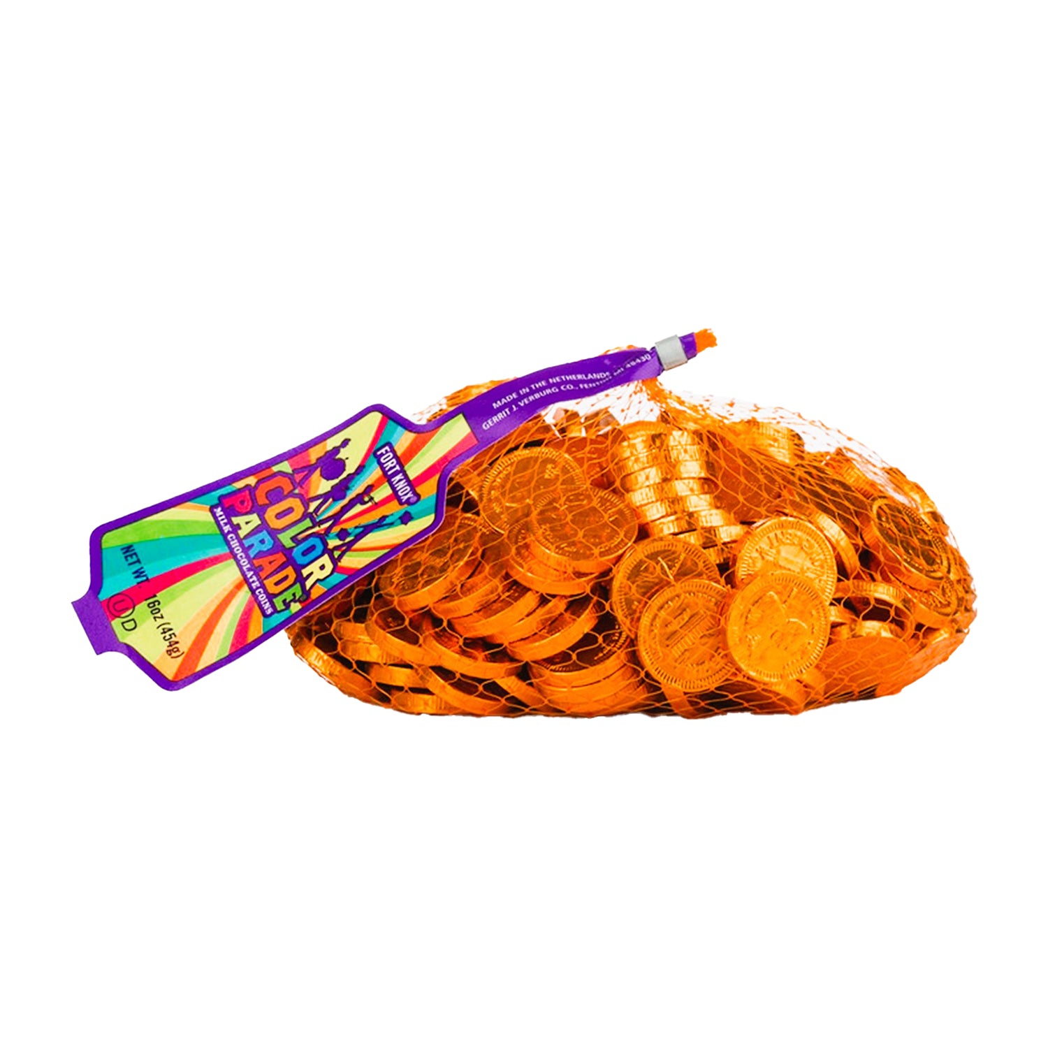 Fort Knox Chocolate Coins (1.5 oz) - 1 Pound Bag of Orange Flavored Gold Foil Wrapped Chocolate Coins - Perfect for Parties, Treasure Hunts, and Holiday Gifts