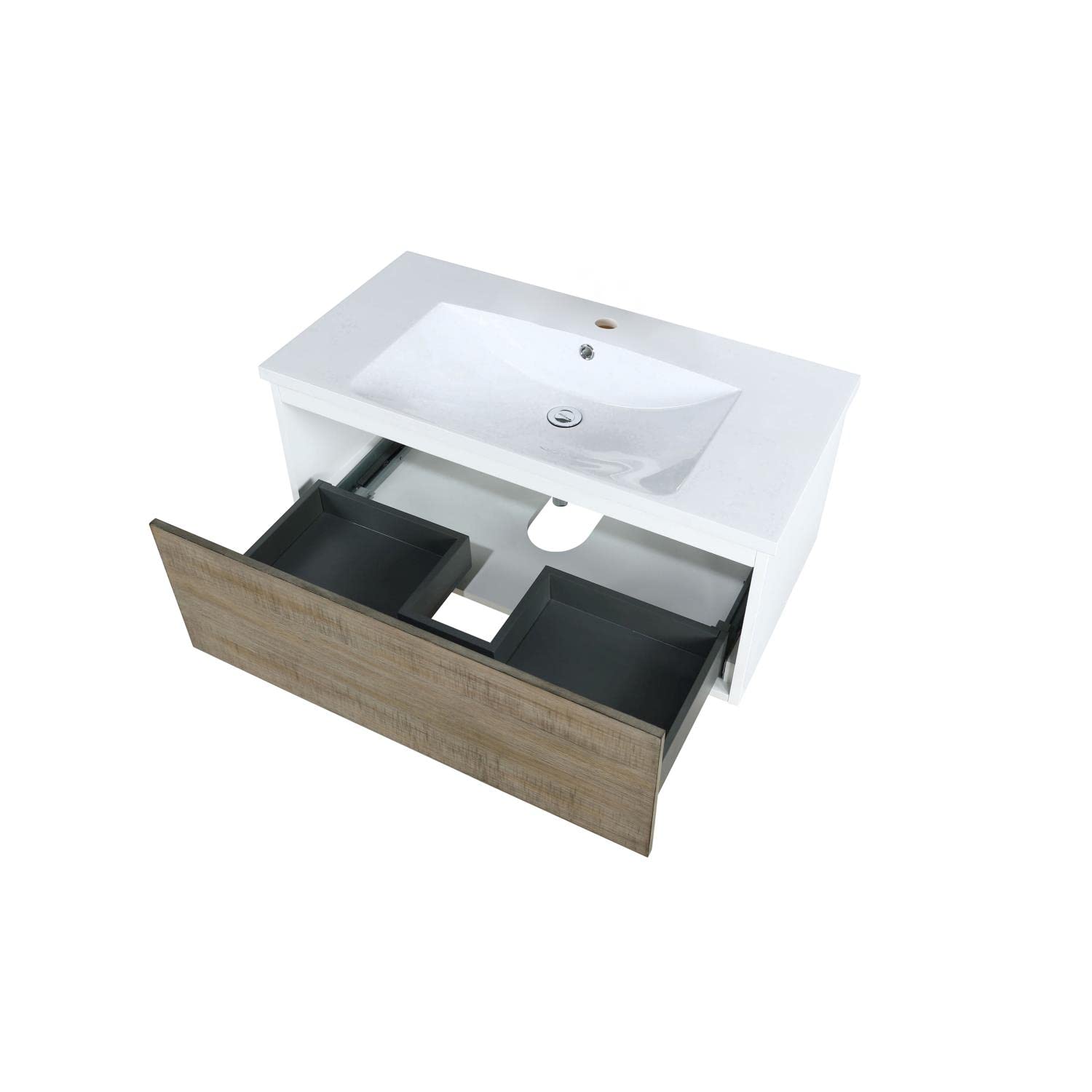 Scopi 36 Inch Single Acrylic Top Bathroom Vanity in Rustic Acacia - Modern Farmhouse Style for Small Bathrooms & Powder Rooms
