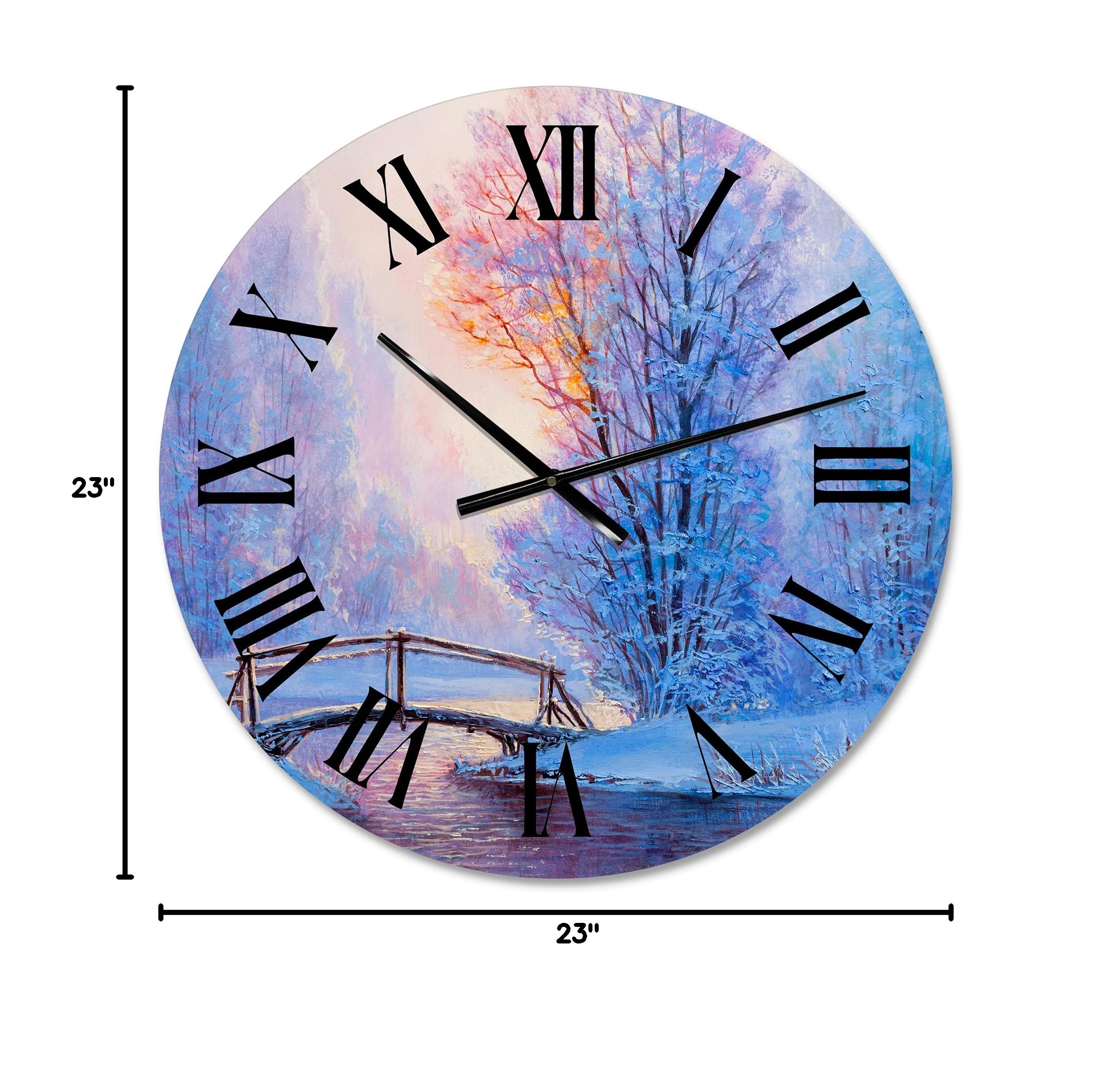 DesignQ Lake House Wall Clock - Winter Landscape with River & Bridge - Large Nature-Themed Clock for Kitchen, Living Room, Bedroom Decor - Perfect for Farmhouse, Rustic & Coastal Home Décor