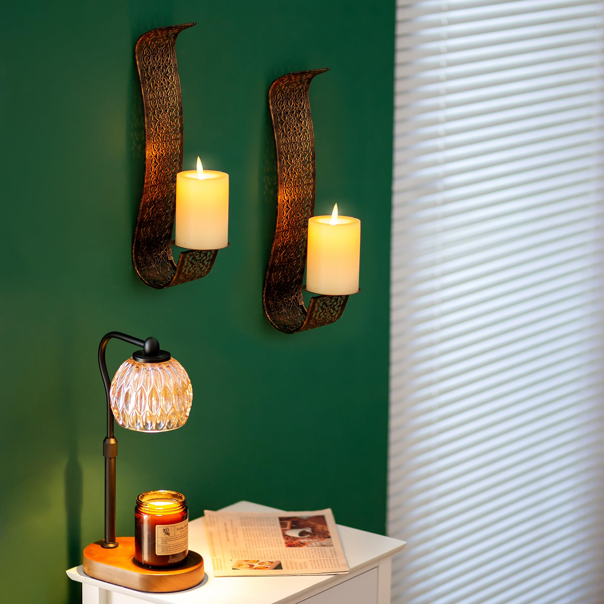 Rustic Metal Wall Candle Holders Set of 2 - Farmhouse Decorative Candle Sconces for Pillar Candles, Perfect for Bathroom, Living Room & Bedroom Wall Decor | Creates Cozy Ambiance for Romantic Dinners, Relaxing Baths & Holiday Decorations