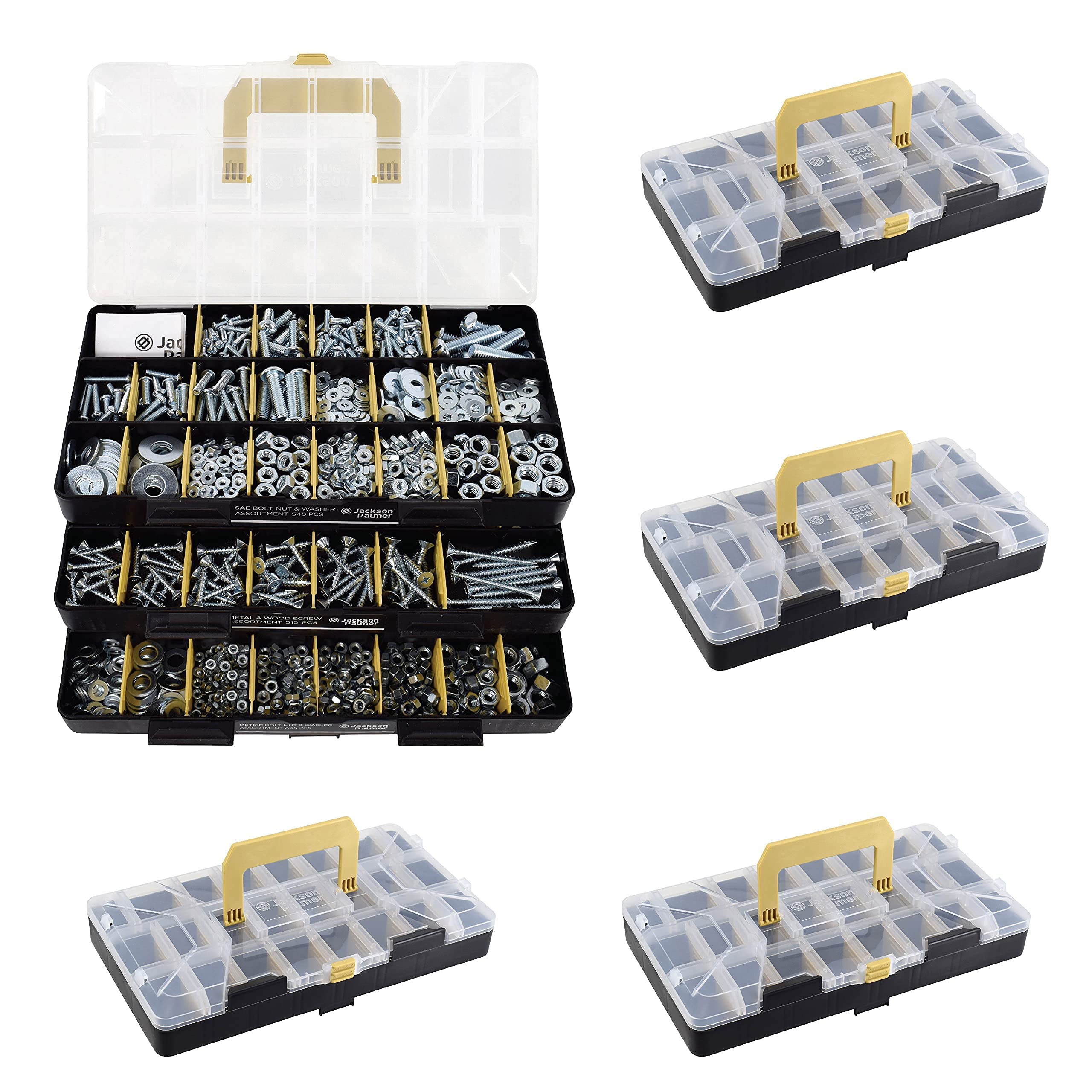 JACKSON PALMER 2050-Piece Hardware Assortment Kit with 4 Storage Bins - Nuts, Bolts, Screws & Washers for DIY Projects, Home Repairs & Workshop Organization
