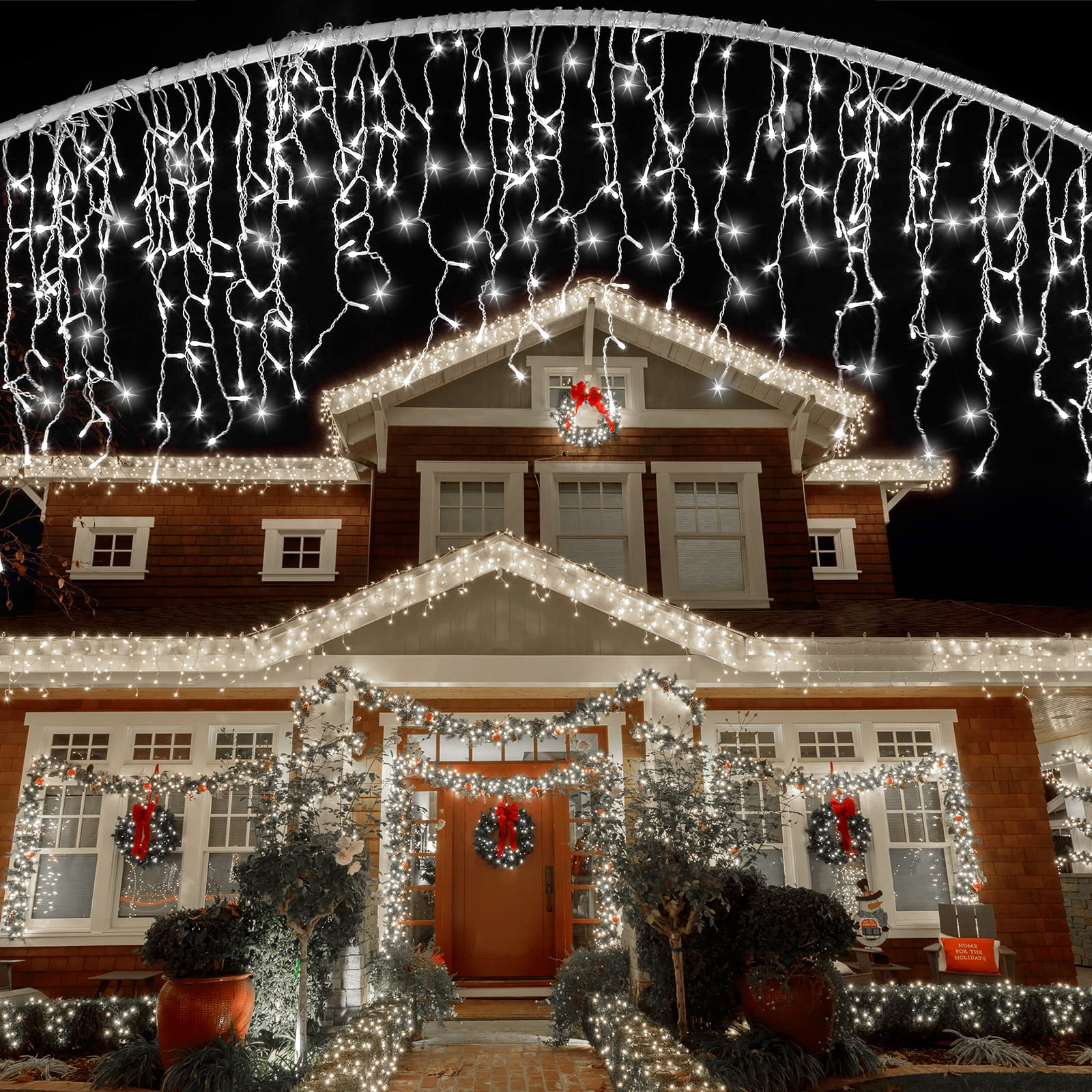 BINBINLED 34.8ft 480 LED Icicle Christmas Lights Outdoor - 8 Lighting Modes, 96 Drops Waterproof Hanging Lights for Holiday Party Decorations (Unconnectable) | Perfect for Roofline, Windows, Trees & Outdoor Christmas Decor