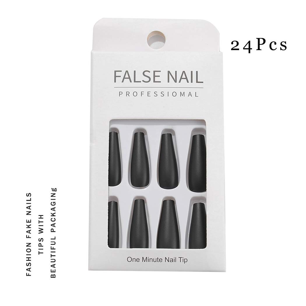 Black Matte Extra Long Ballerina Press-On Nails - 24pcs Coffin Fake Nails for Women, Full Cover Artificial Nails for Wedding, Party & Prom | Perfect for Special Occasions & Everyday Glam