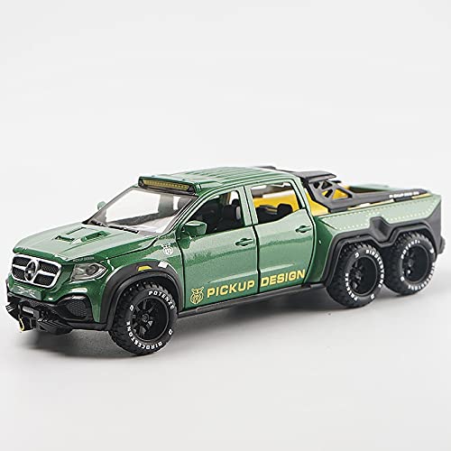 128 Scale Alloy Metal Pull Back Toy Pickup Truck with Sound & Light - Realistic Simulation Car Model for Boys - Green Miniature Vehicle for Play, Collection & Gifts