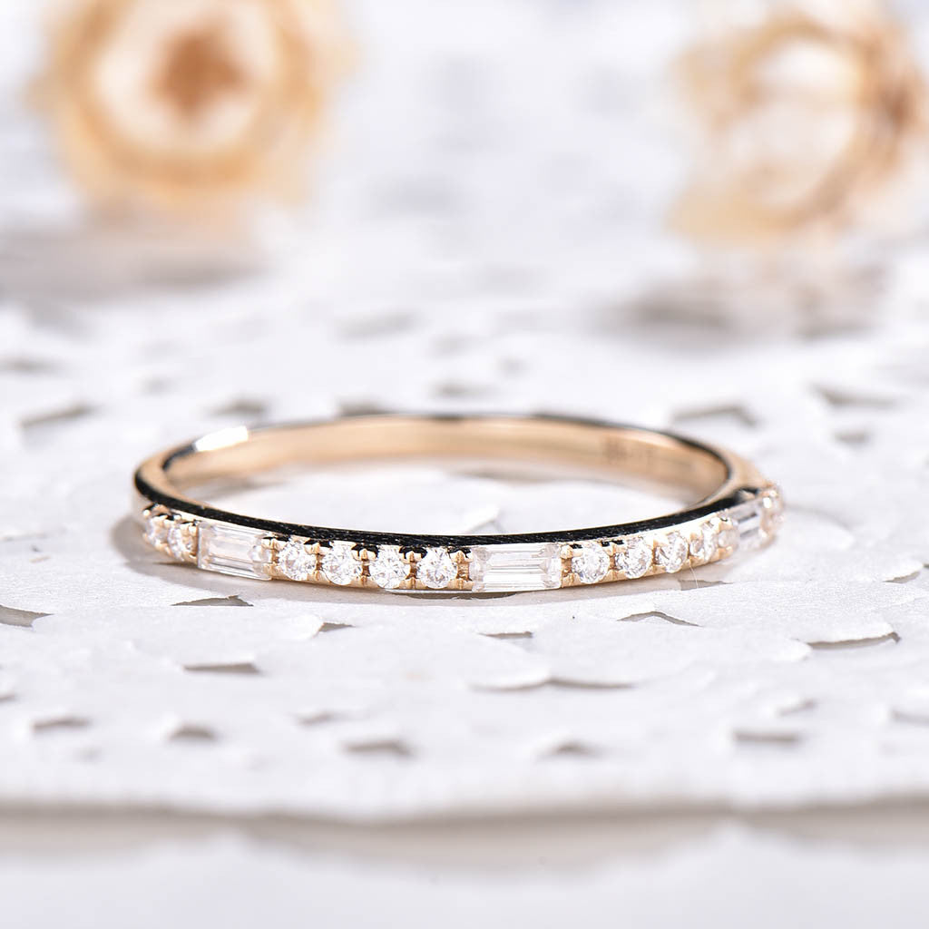 Moissanite Wedding Band for Women - 14K Yellow Gold Stacking Ring, Half Eternity Engagement Ring - Perfect for Bridal Jewelry, Anniversary Gifts & Everyday Wear