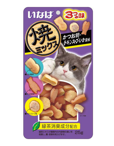 Premium Ciao Soft Bits Mix Cat Treats - Tuna & Chicken Fillet with Dried Bonito Chicken Soup & Squid Flavor (25g) - Perfect for Training, Rewards & Bonding with Your Feline Friend