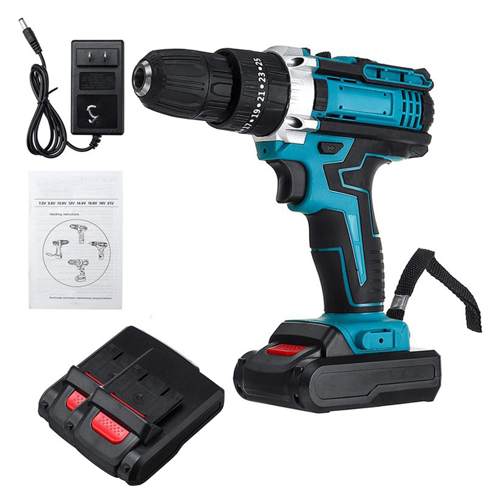 48V Cordless Drill Driver Kit - 25+3 Speed Electric Impact Drill with 3 Functions, Rotary Hammer & Built-in LED - Includes 2 Batteries for DIY Projects & Home Repairs