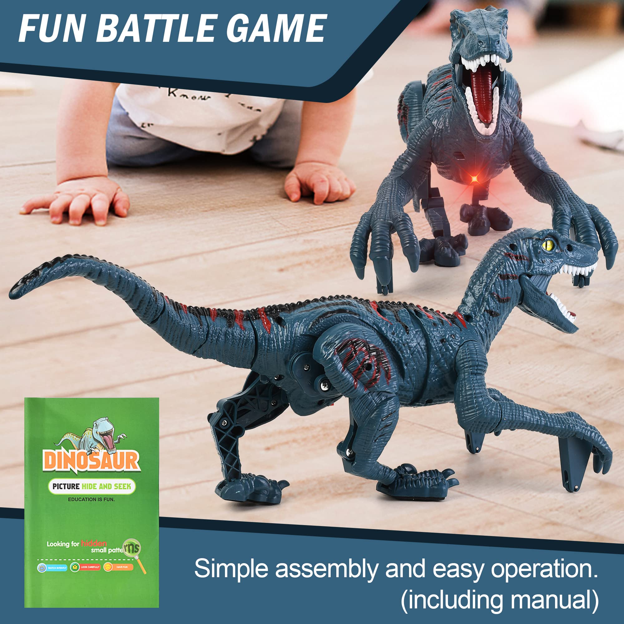 Large Remote Control Dinosaur Toy for Kids - Jurassic Velociraptor with Walking & Sound Effects - Singing Robot Dinosaur with Head & Tail Movement | Perfect for Birthday Gifts, STEM Learning & Pretend Play