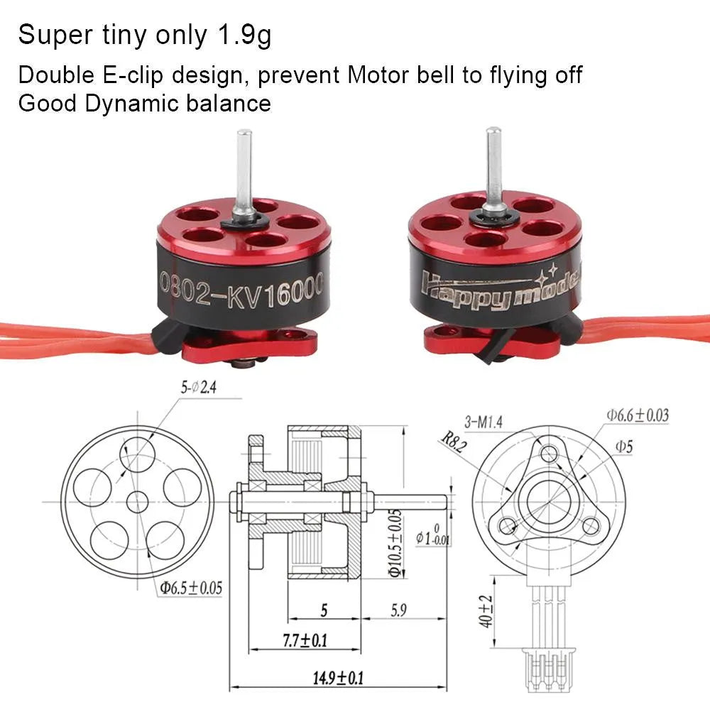 4pcs Happymodel SE0802 1-2S Brushless Motors - 16000KV/19000KV/22000KV/25000KV Options for Micro Drones - Perfect for FPV Racing, Tiny Whoop Builds and DIY Drone Projects