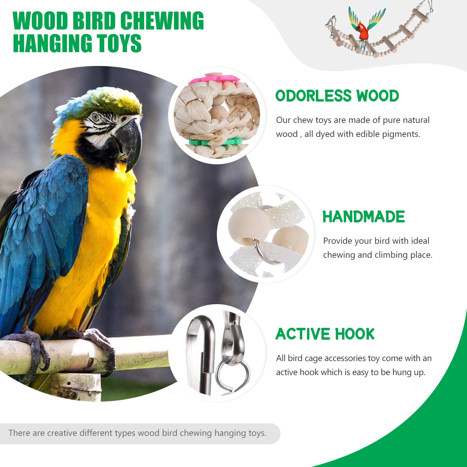 Baluue 8pcs Parrot Chew Toys - Hanging Bird Playthings for Chewing & Playing - Durable Pet Toys for Parrots & Birds - Perfect for Cage Entertainment & Beak Exercise
