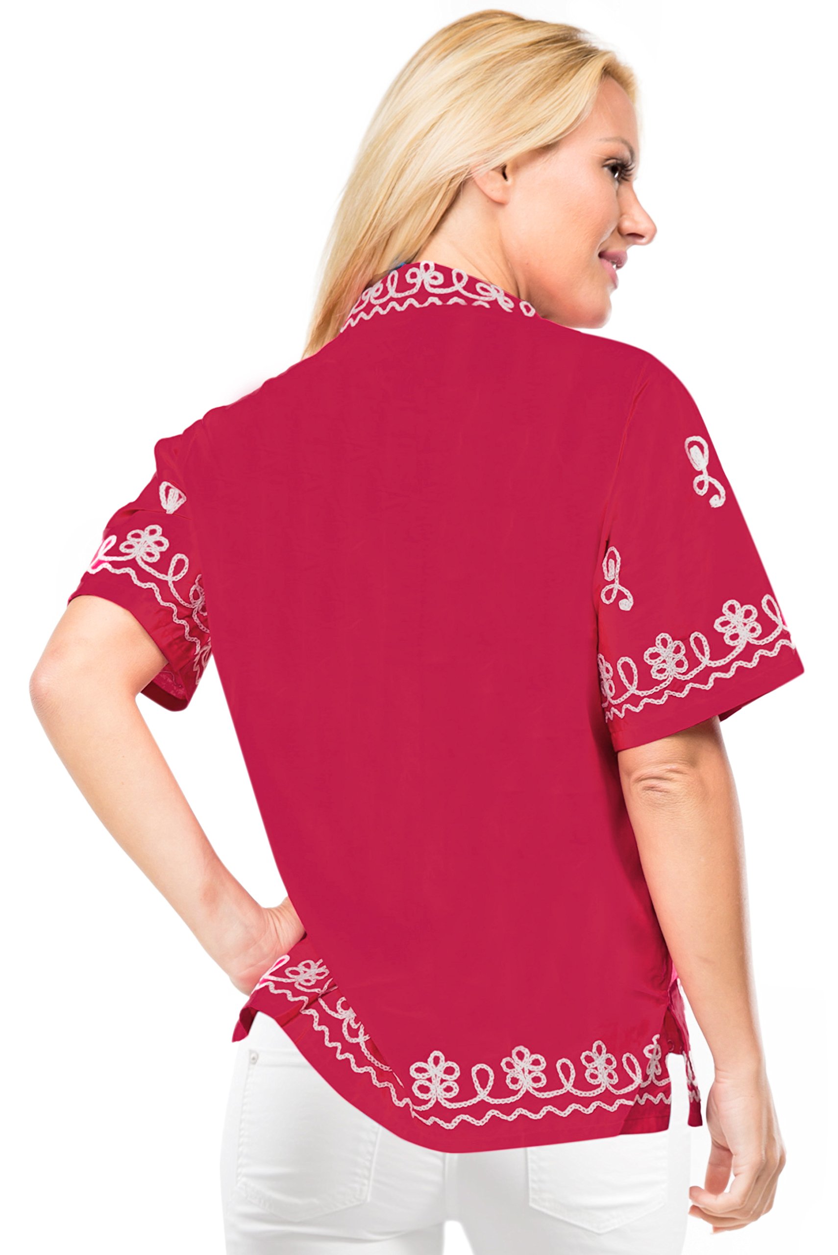 LA LEELA Women's Hawaiian Short Sleeve Beach Blouse - Floral Print Vacation Shirt for Summer, Pool Party & Tropical Getaways