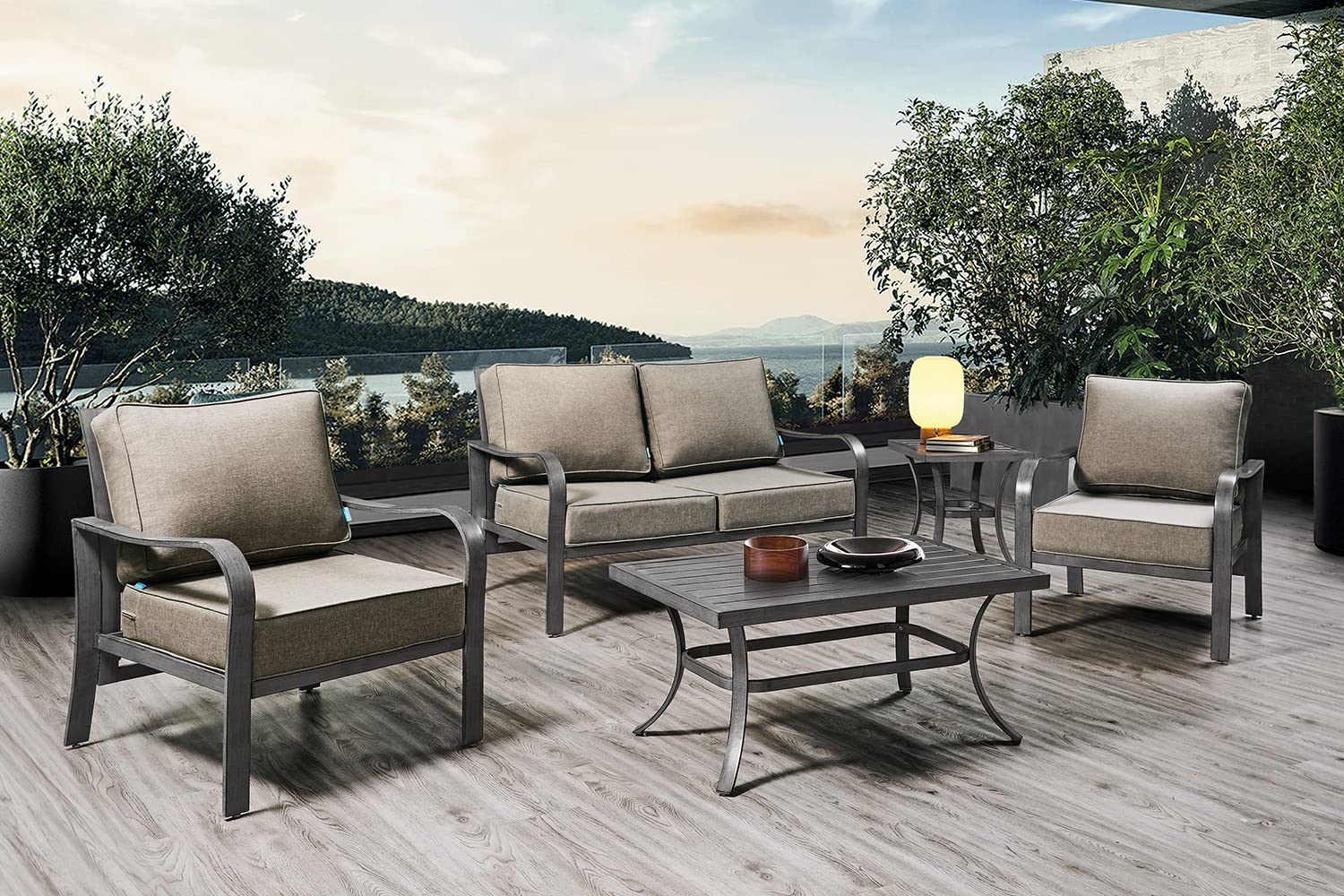 24x24 Inch Deep Seat Patio Cushions for Outdoor Furniture - 6 Inch Thick with 18x24 Inch Back Cushion - Removable & Replaceable Olefin Fabric Covers in Khaki & Floral Patterns - Perfect for Patio Sofas, Sectionals, and Outdoor Lounge Chairs