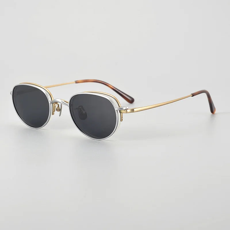 Stylish Black Semi-Rimless Oval Titanium Eyeglasses for Women with Clip-On Sunglasses MK47 - Perfect for Outdoor Activities, Driving & Fashion Accessories