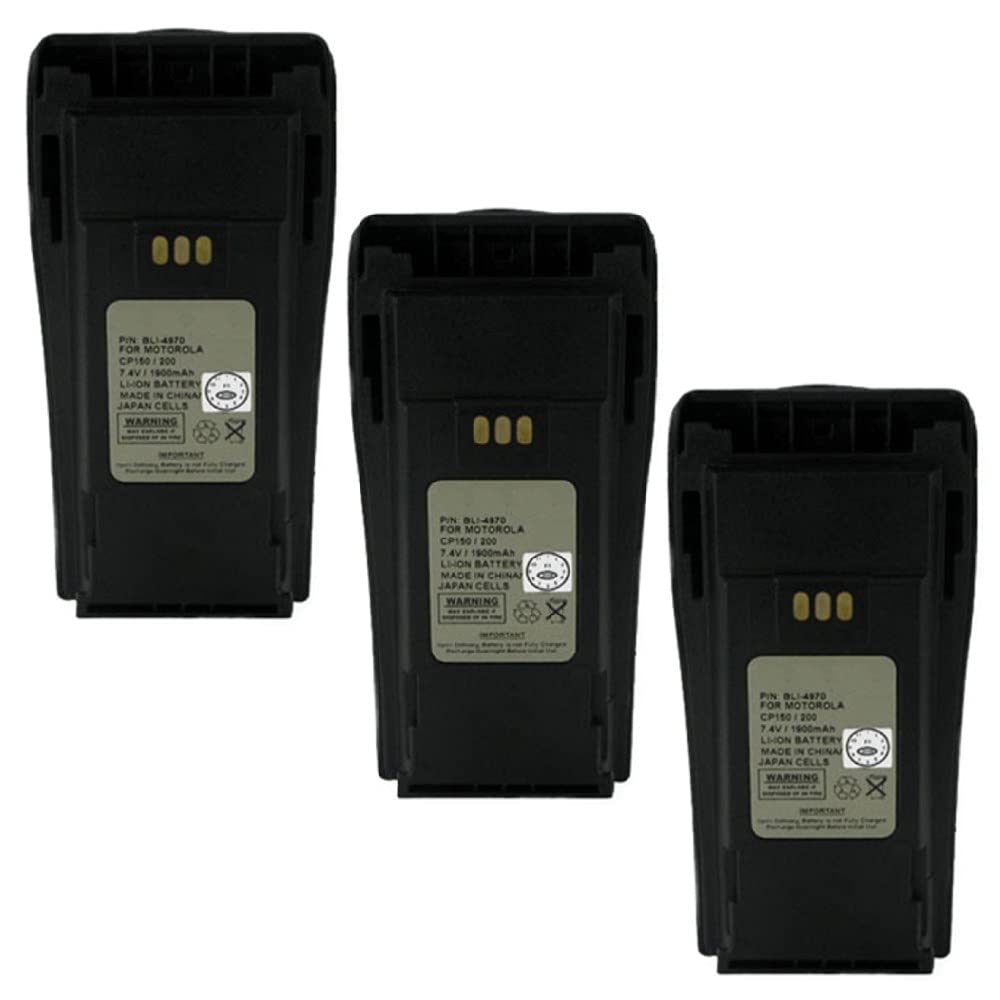 Empire 2-Way Radio Li-ion Battery Pack - 7.4V 1900mAh Replacement for Motorola WPNN4040AR & NNTN4970 (3-Pack) - Perfect for Construction, Security, and Outdoor Communication