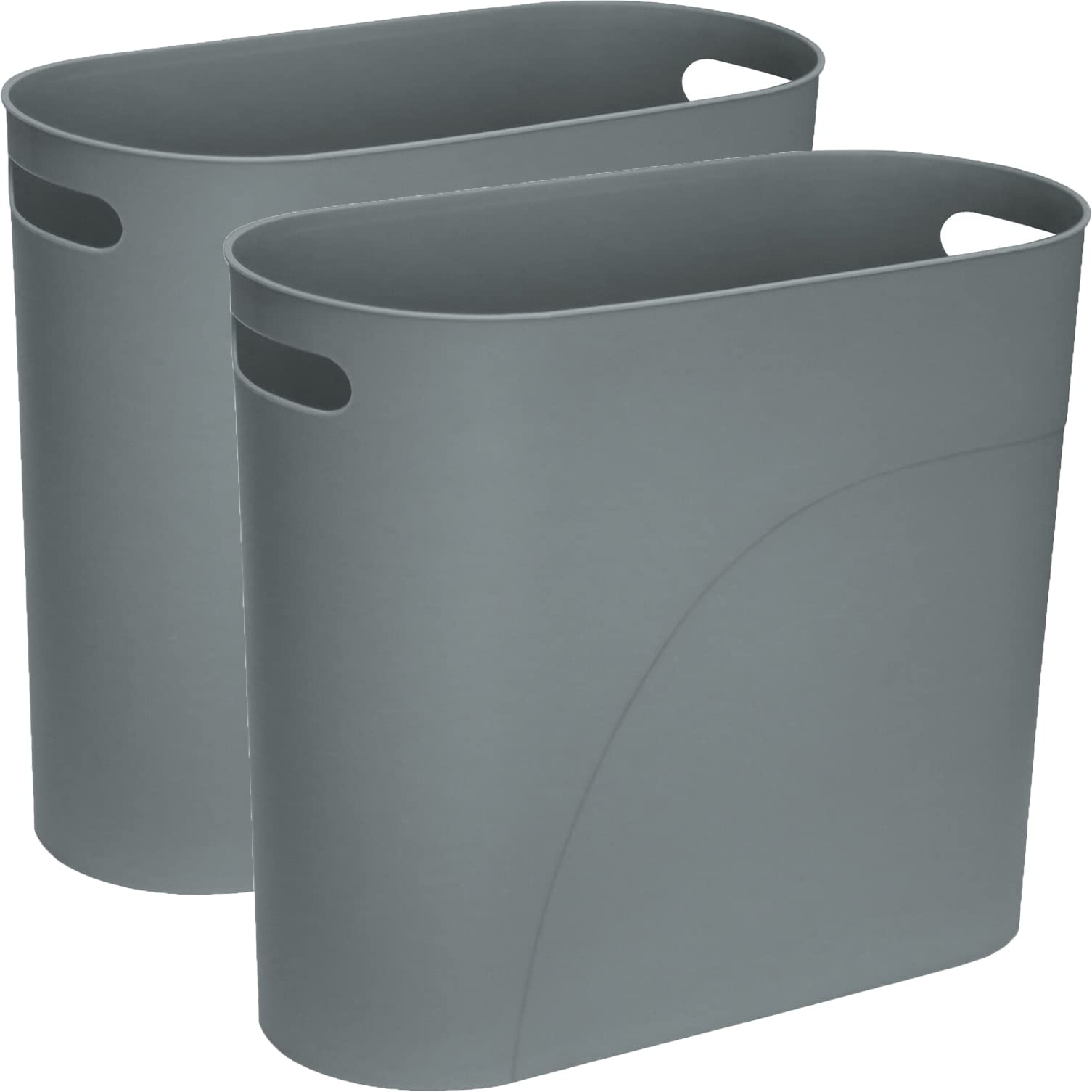 MIEDEON 3 Gallon Small Trash Can with Handles - 2 Pack Grey Plastic Wastebasket for Bathroom, Kitchen, Laundry Room, Office & Dorm - Perfect for Waste Disposal & Home Organization
