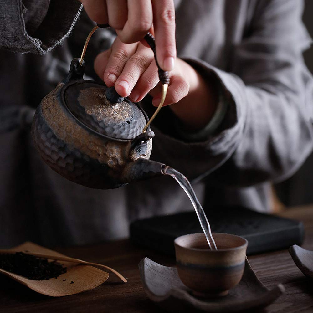 Handmade Retro Ceramic Teapot with Loop Handle - Traditional Chinese Tea Set for Brewing Loose Leaf Tea - Perfect for Afternoon Tea, Gifts, and Home Decor