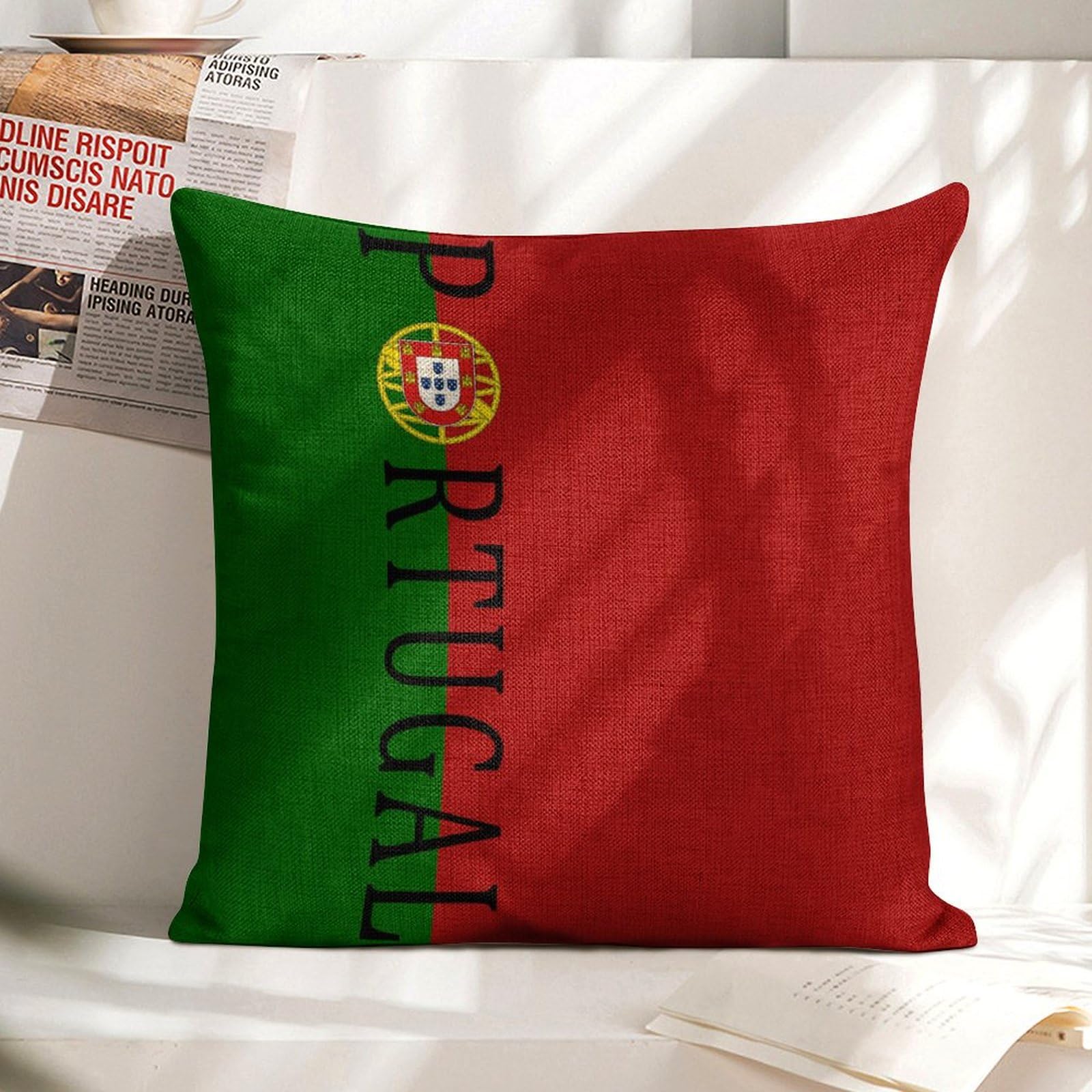 Portugal Soccer Football Throw Pillow Covers 18x18 Inches - 2 Pack Zippered Linen Cushion Covers for Sofa, Couch & Home Decor - Perfect for Living Room, Bedroom & Game Day Decorations