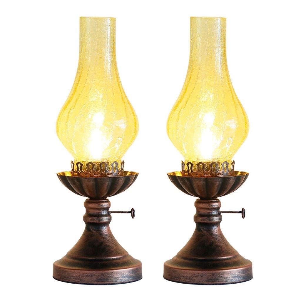 Vintage Bronze LED Desk Lamp Set - 2-Piece Antique Electric Oil Lantern Style Table Lamps for Study, Bedroom & Home Theater Decor - Rust-Resistant Nightstand Lighting for Reading & Cozy Ambiance