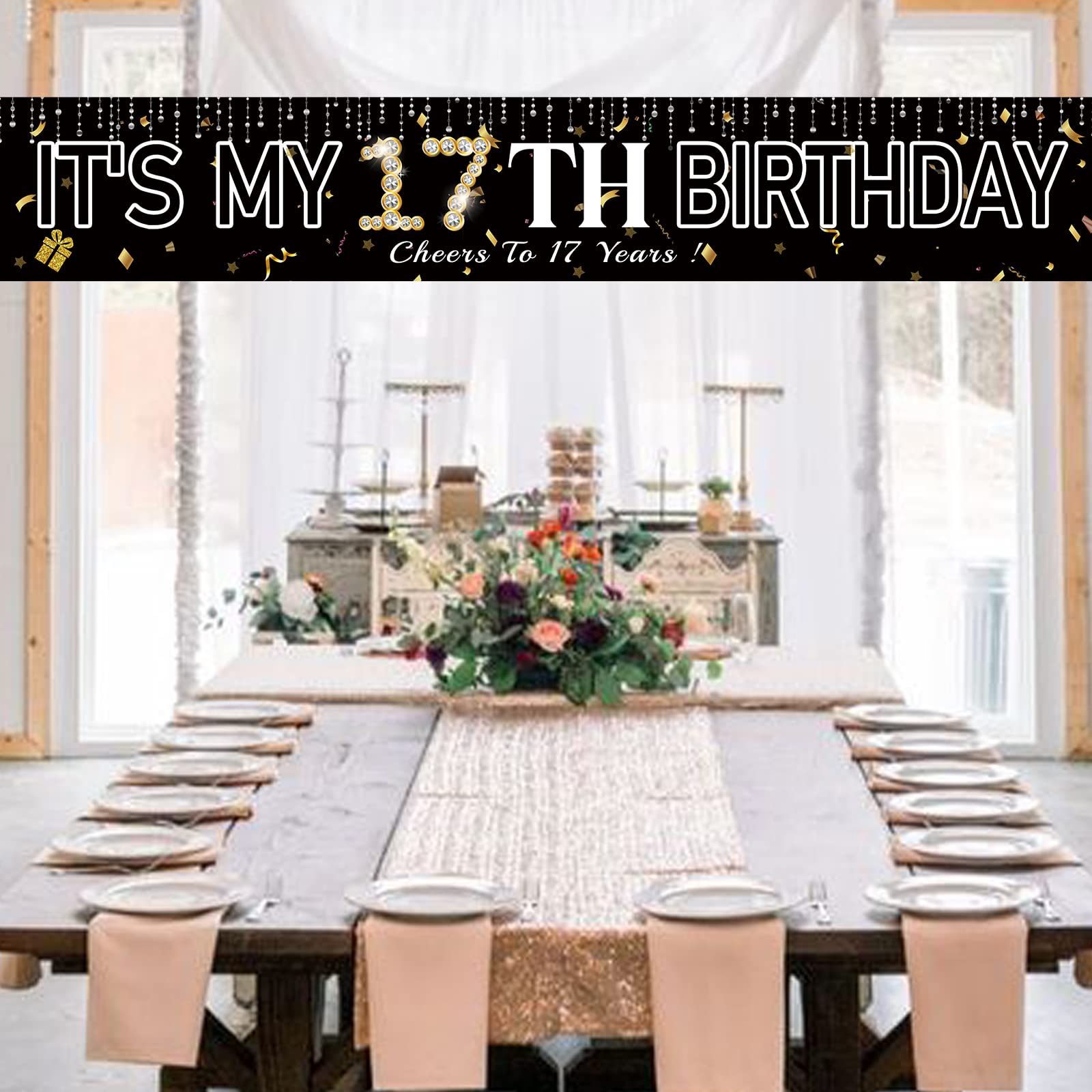 Happy 17th Birthday Banner - Large Outdoor/Indoor Yard Sign for 17th Birthday Party Decorations | Perfect for Backdrop, Wall Decor & Photo Booth Props