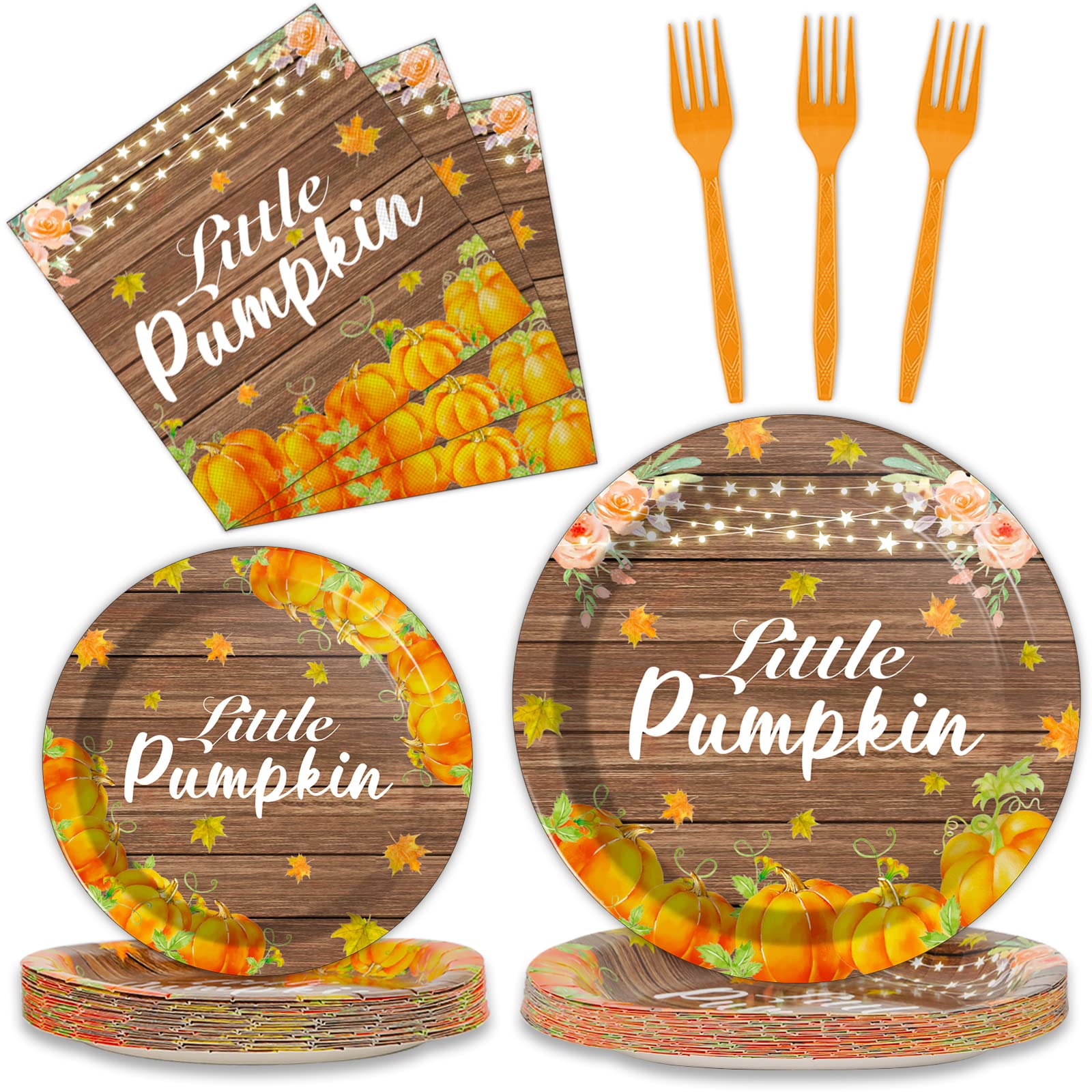 96-Pack Pumpkin Party Plates & Napkins Set - Fall Leaves Themed Disposable Tableware for 24 Guests - Perfect for Halloween, Thanksgiving, Baby Showers & Birthday Party Decorations - Ideal for Autumn Celebrations and Seasonal Gatherings