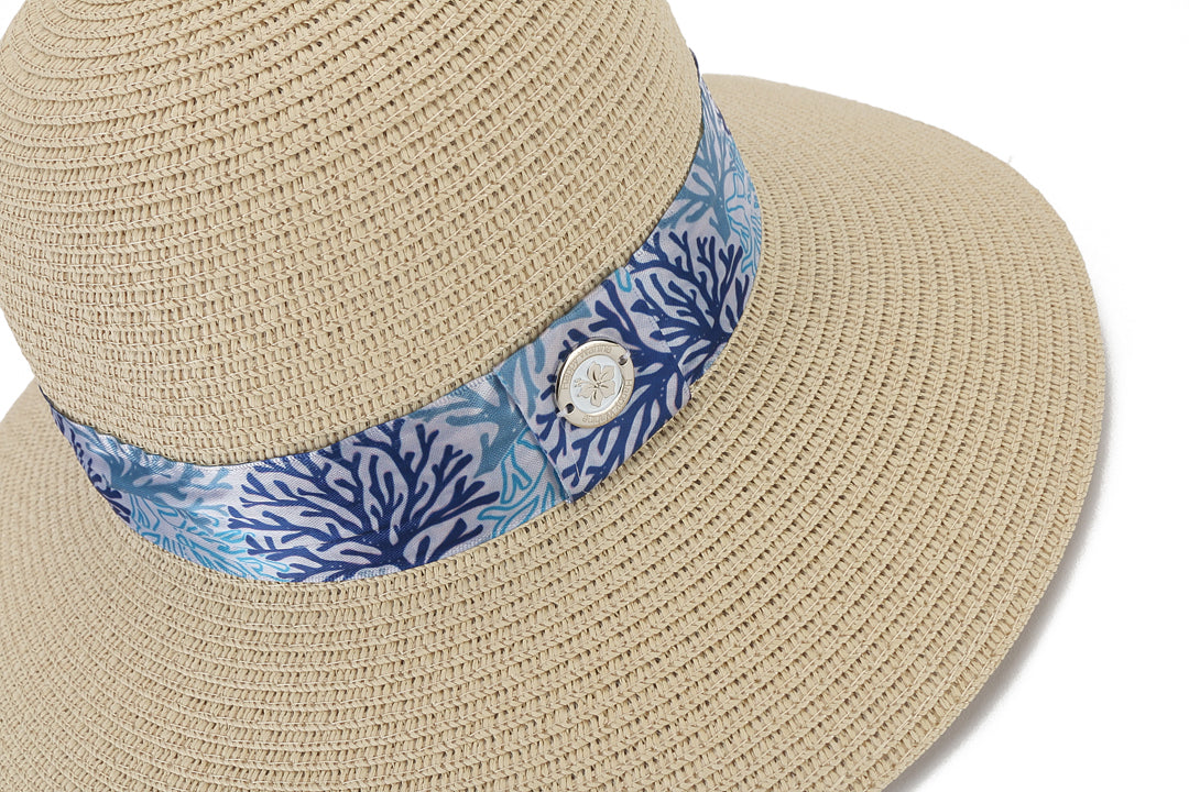 Stylish Beige Coral Blue Orchid Hat for Women - Perfect for Outdoor Activities, Beach Vacations & Fashion Accessories