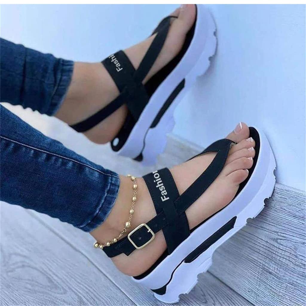 **Women's Platform Sandals - Summer Wedge Heel Flip Flops for Women | Comfortable & Stylish Black Sandals (Size 41) - Perfect for Beach, Vacation & Casual Outings**