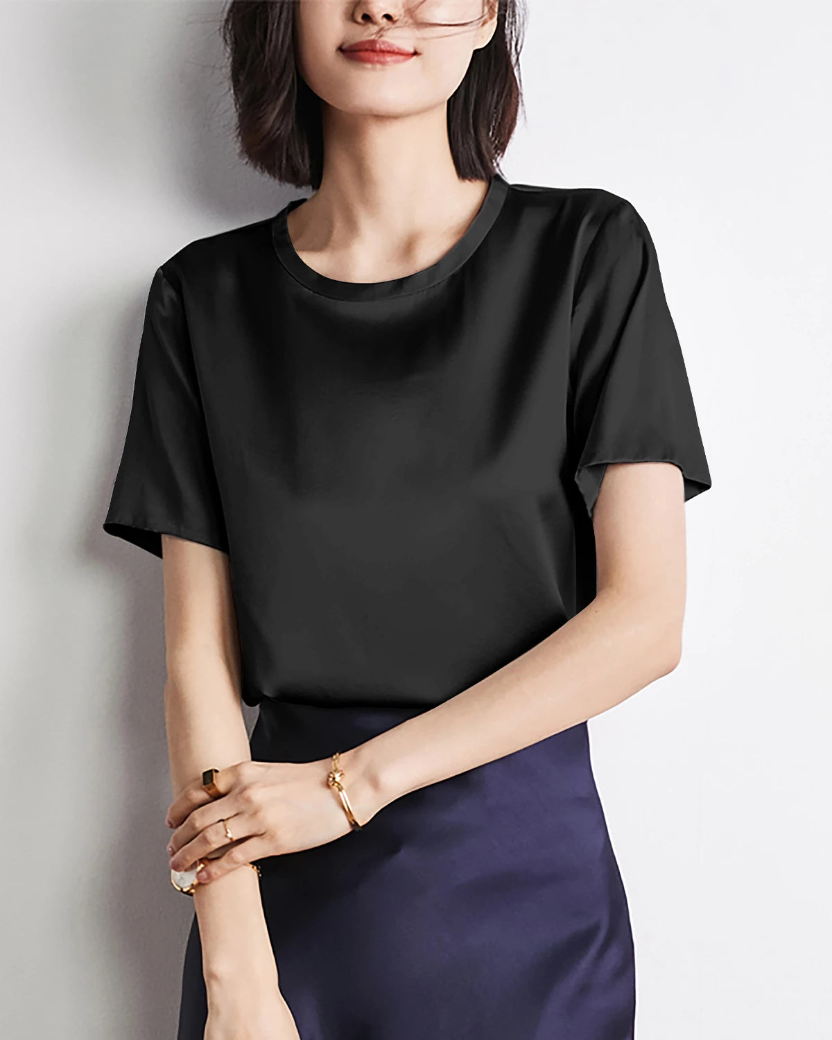 Luxury Women's Short Sleeve Silk Blouse - Elegant V-Neck Button Down Shirt for Office & Party Wear - Perfect for Business Casual, Date Night & Special Occasions