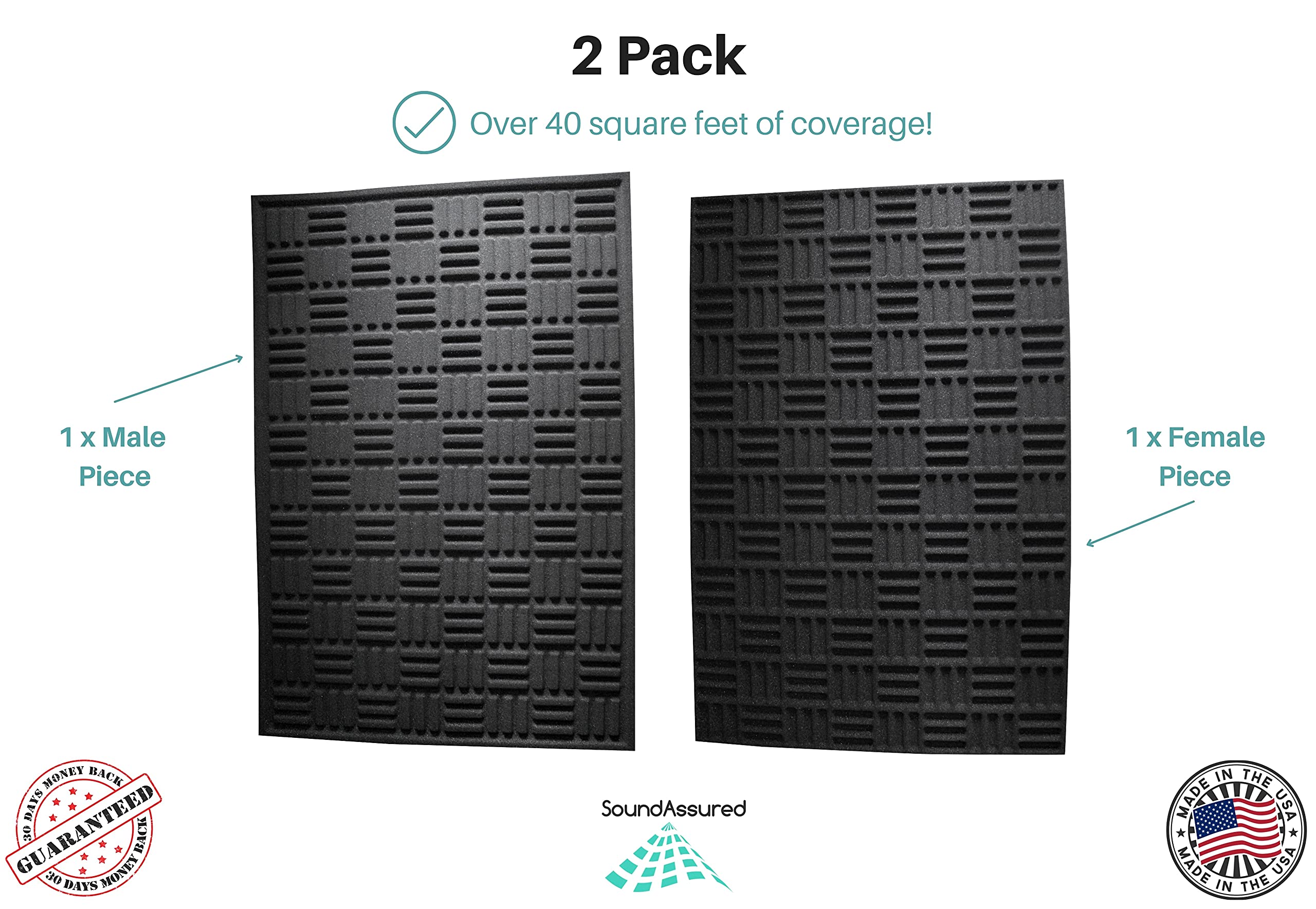 Soundproofing Acoustic Foam Wall Panels - Grid Style Sound Absorbing Foam Set for Noise Reduction & Echo Control (2-Pack) - Perfect for Home Studios, Podcast Rooms & Office Soundproofing