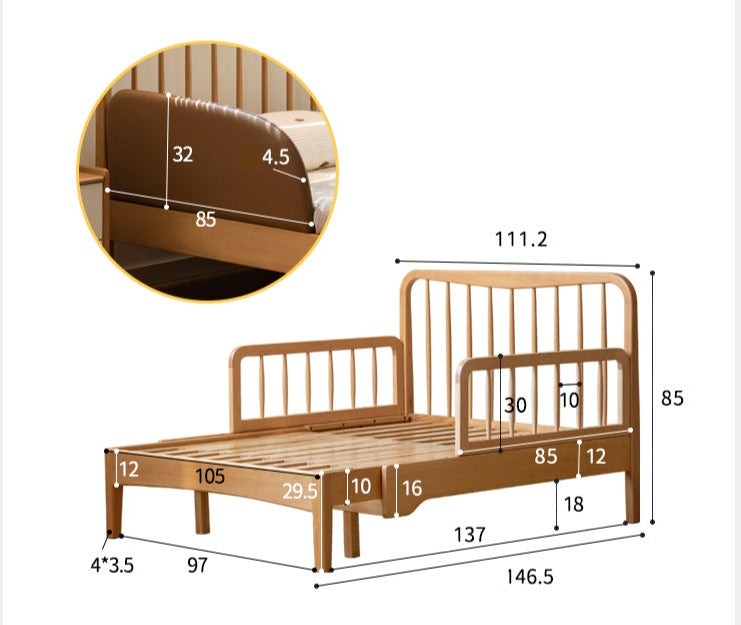 Solid Wood Whispering Telescopic Bed - Beech & Oak - Expandable Bed Frame for Small Spaces, Guest Rooms & Kids' Bedrooms