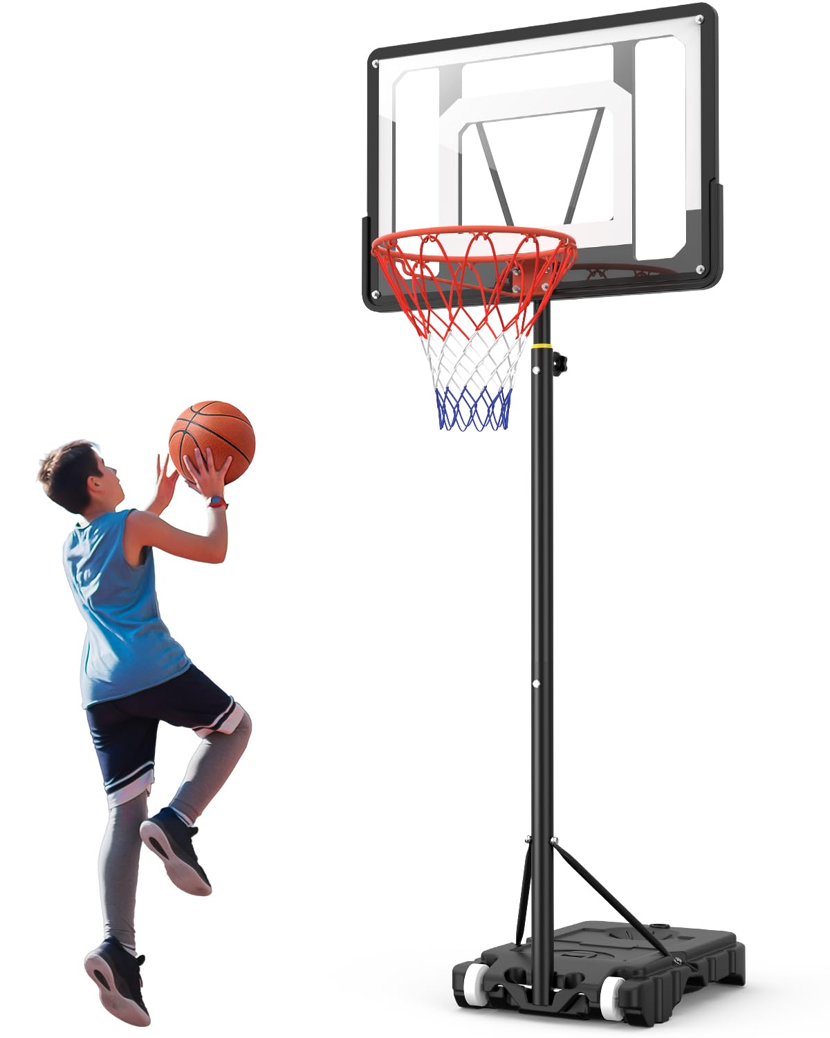 Adjustable 5ft-7ft Kids Basketball Hoop - Portable Indoor/Outdoor Basketball System with 33