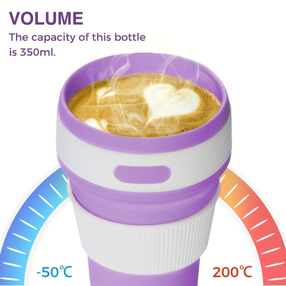 Fullgaden Collapsible Silicone Travel Cup with Lid - Leak-Proof Portable Drinking Mug for Water, Coffee & Soda - Compact Reusable Cup for Hiking, Camping, Picnics & Outdoor Adventures (Purple)