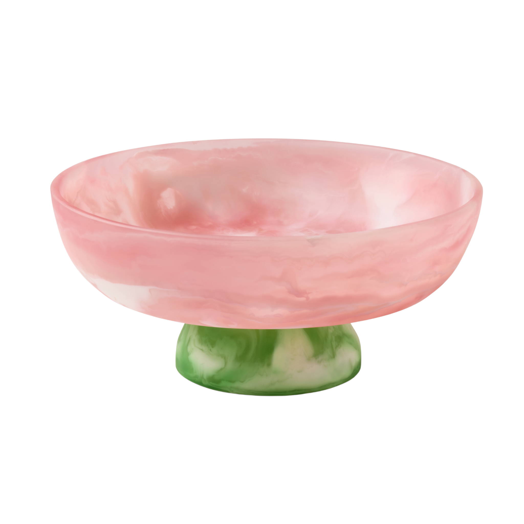 Benno Pink and Green Swirled Ceramic Fruit Bowl - Elegant Decorative Serving Dish for Kitchen, Dining Table, and Party Display