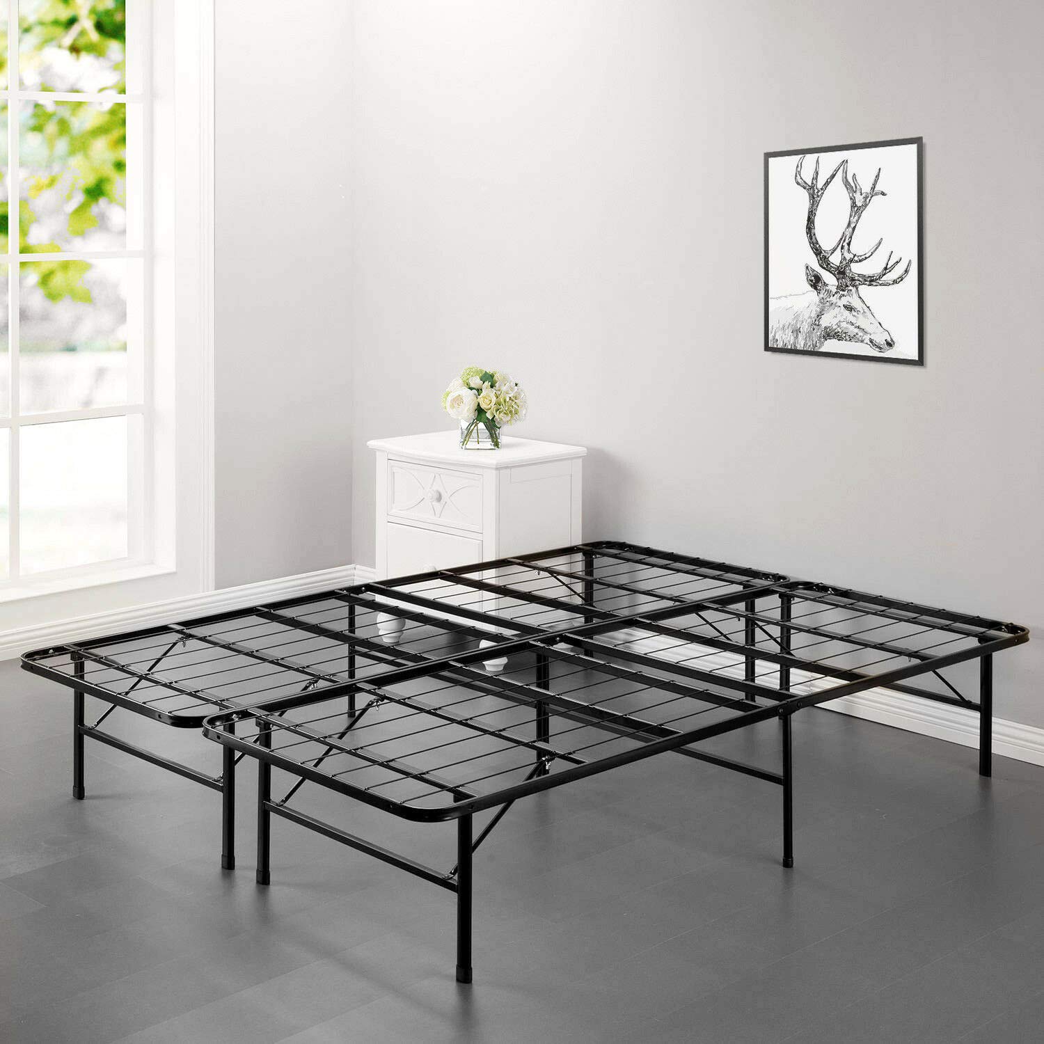 Modern Bi-Fold Metal Bed Frame with Platform Mattress Foundation - Full Size, Sturdy Support for Memory Foam/Spring Mattresses | Perfect for Guest Rooms, Dorms & Small Spaces