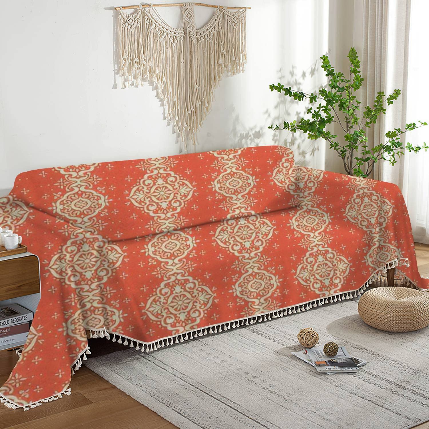 Washable Sofa Cover with Ikat Seamless Border & Snowflakes Openwork Lace - Christmas Holiday Couch Slipcover, Furniture Protector for Pets, Living Room & Bedroom Decor | Perfect for Seasonal Home Refresh & Pet-Friendly Furniture Protection