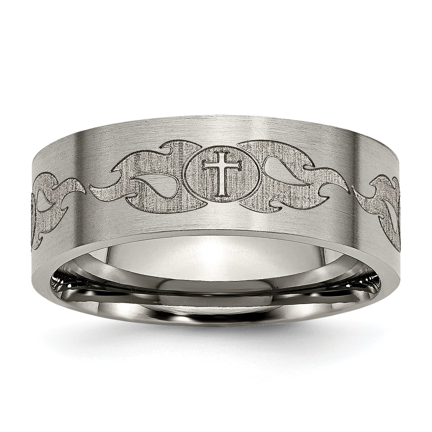 8mm Titanium Flat Laser Engraved Brushed Band Ring - Durable & Hypoallergenic for Men & Women - Perfect for Weddings, Anniversaries & Everyday Wear