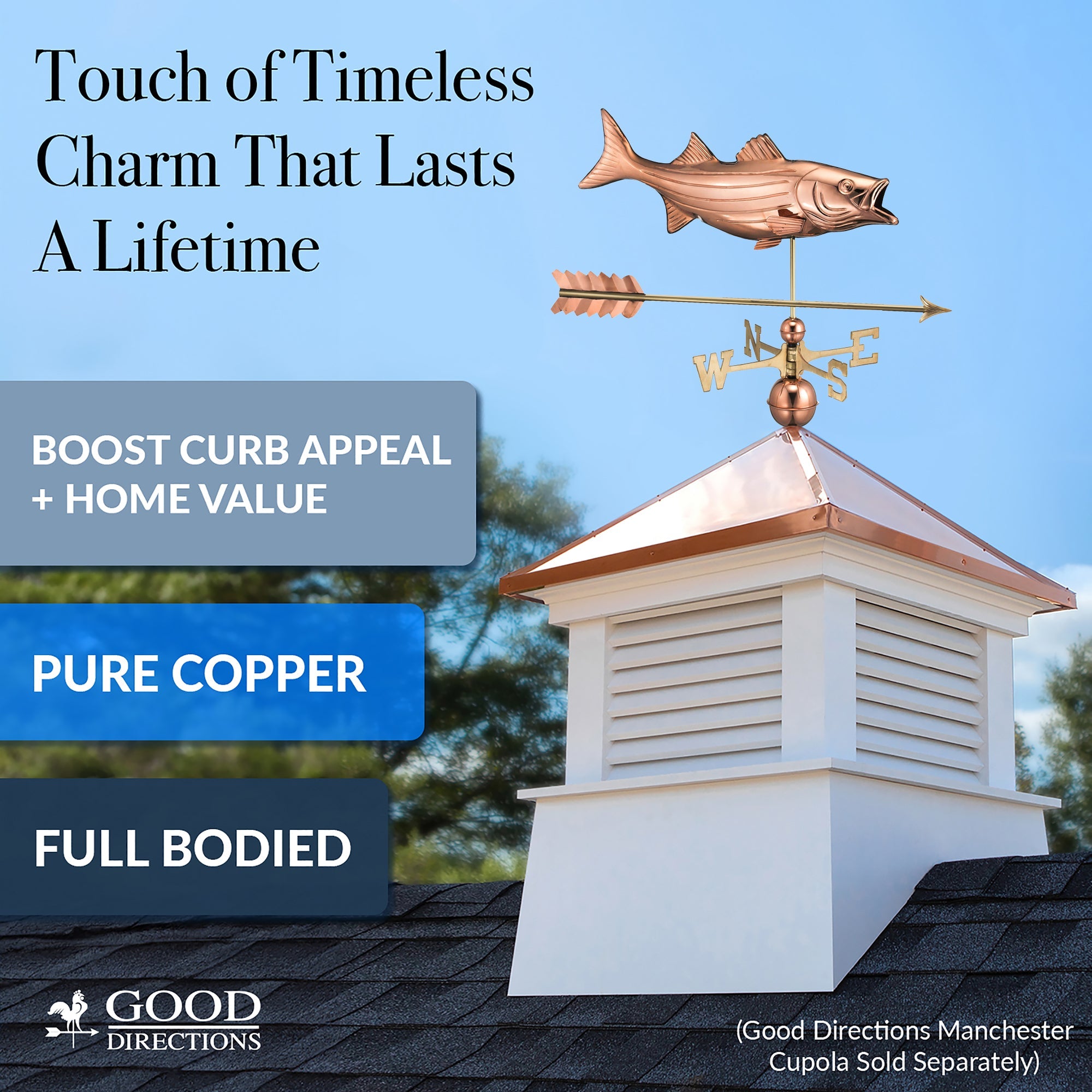 Bass with Arrow Weathervane - Decorative Outdoor Metal Sculpture for Garden, Yard, or Roof - Perfect for Rustic Home Decor & Fishing Enthusiasts
